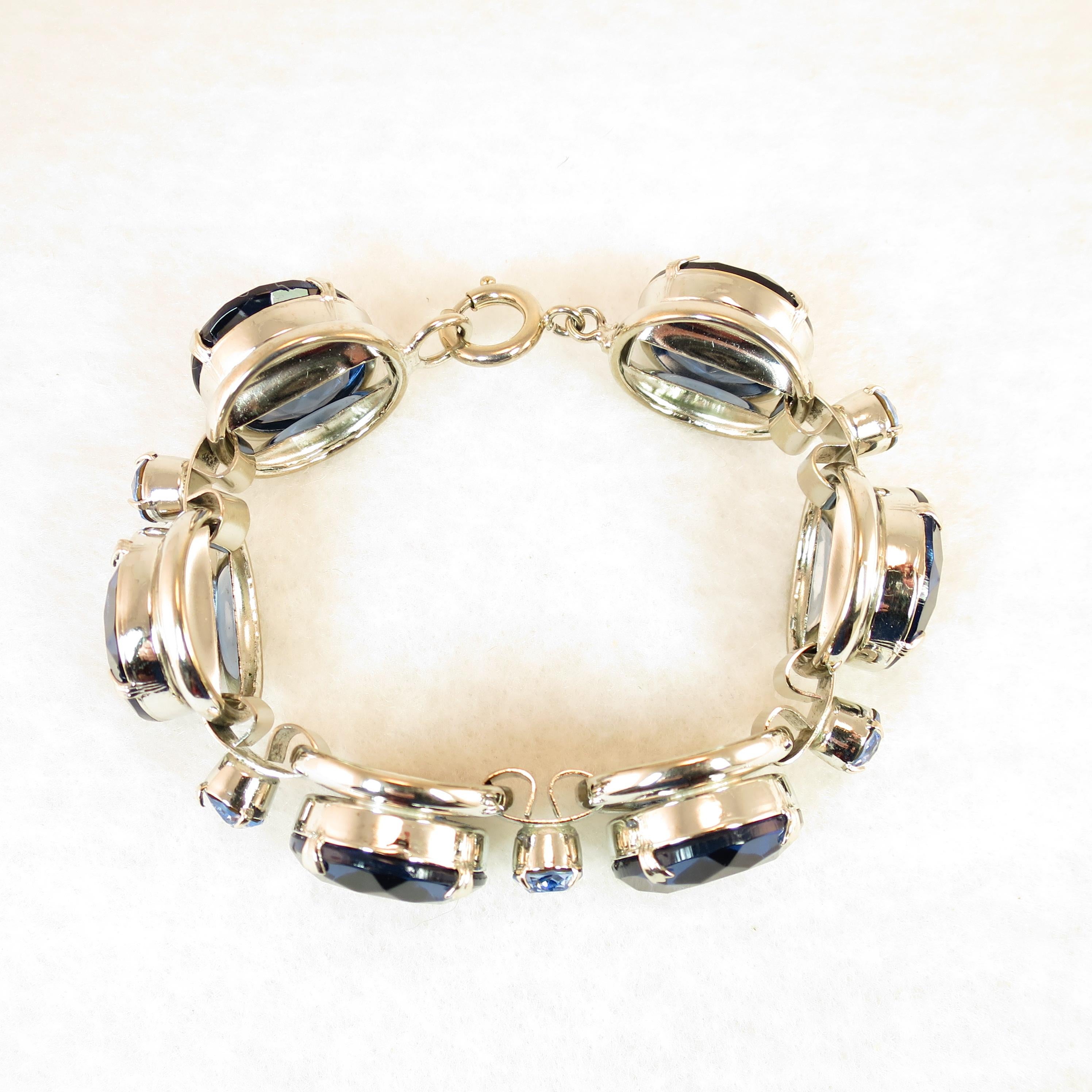 German Oversize Sapphire Headlamp Crystal Bracelet 1950s For Sale 11