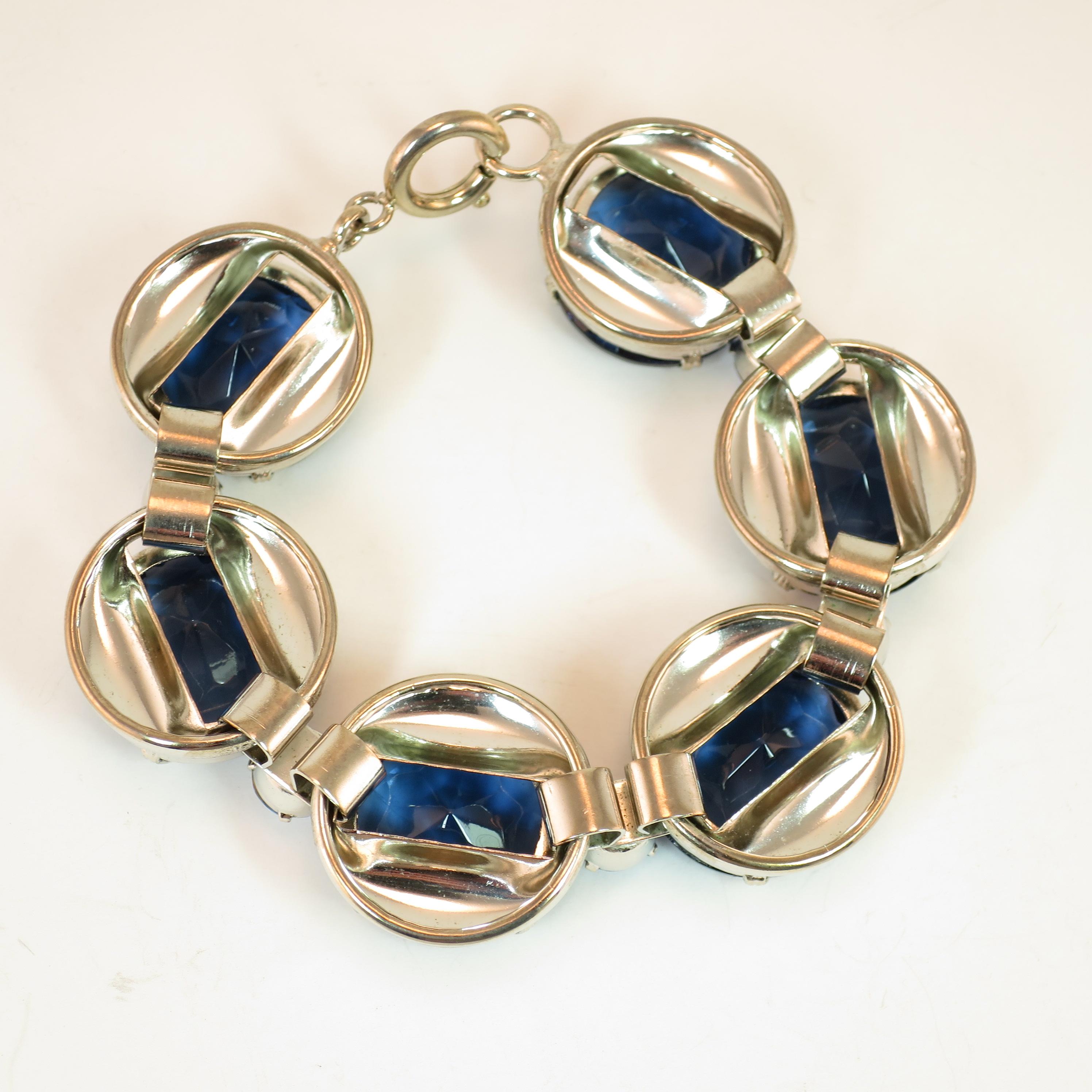 German Oversize Sapphire Headlamp Crystal Bracelet 1950s For Sale 12