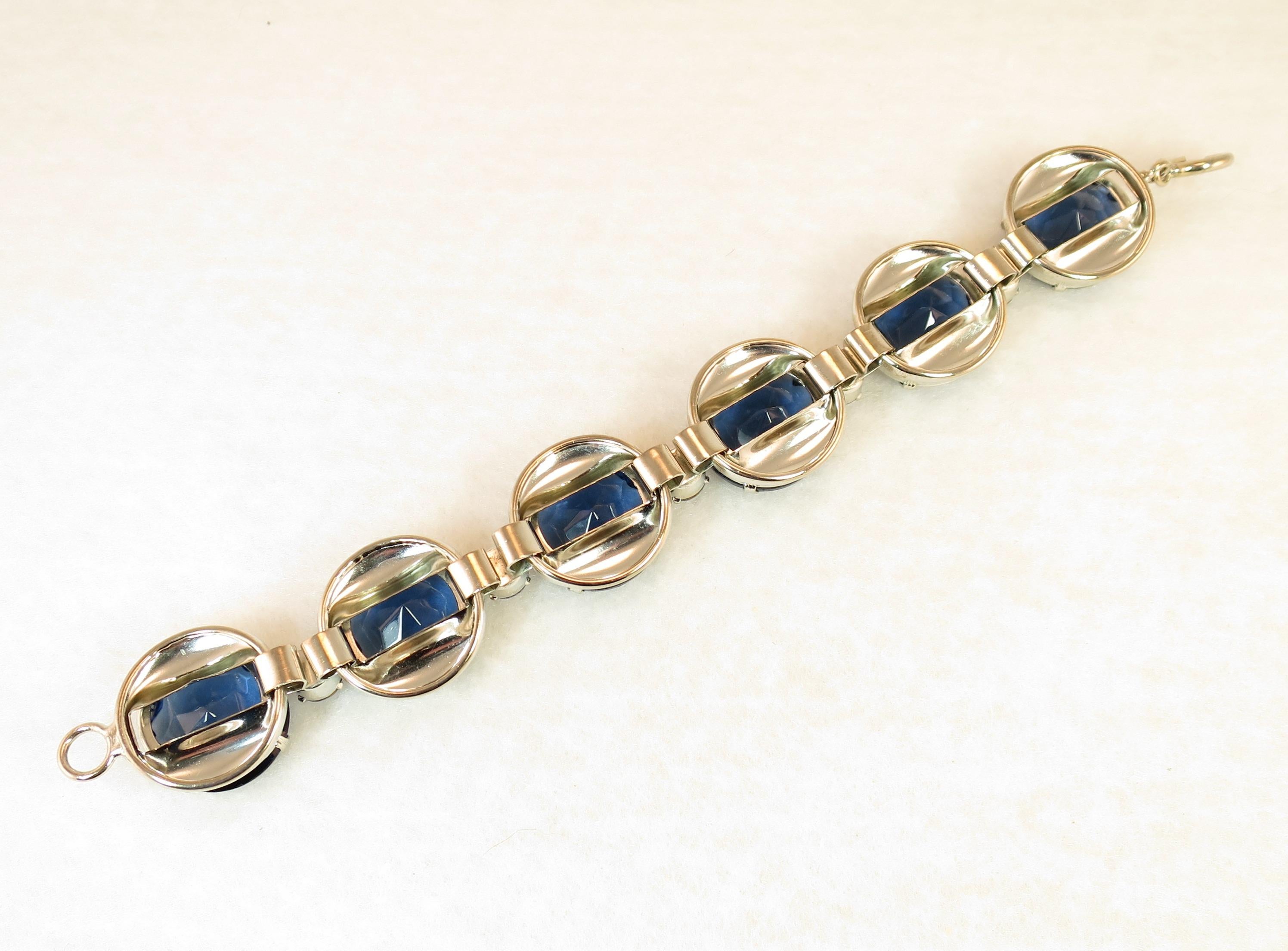 German Oversize Sapphire Headlamp Crystal Bracelet 1950s For Sale 13