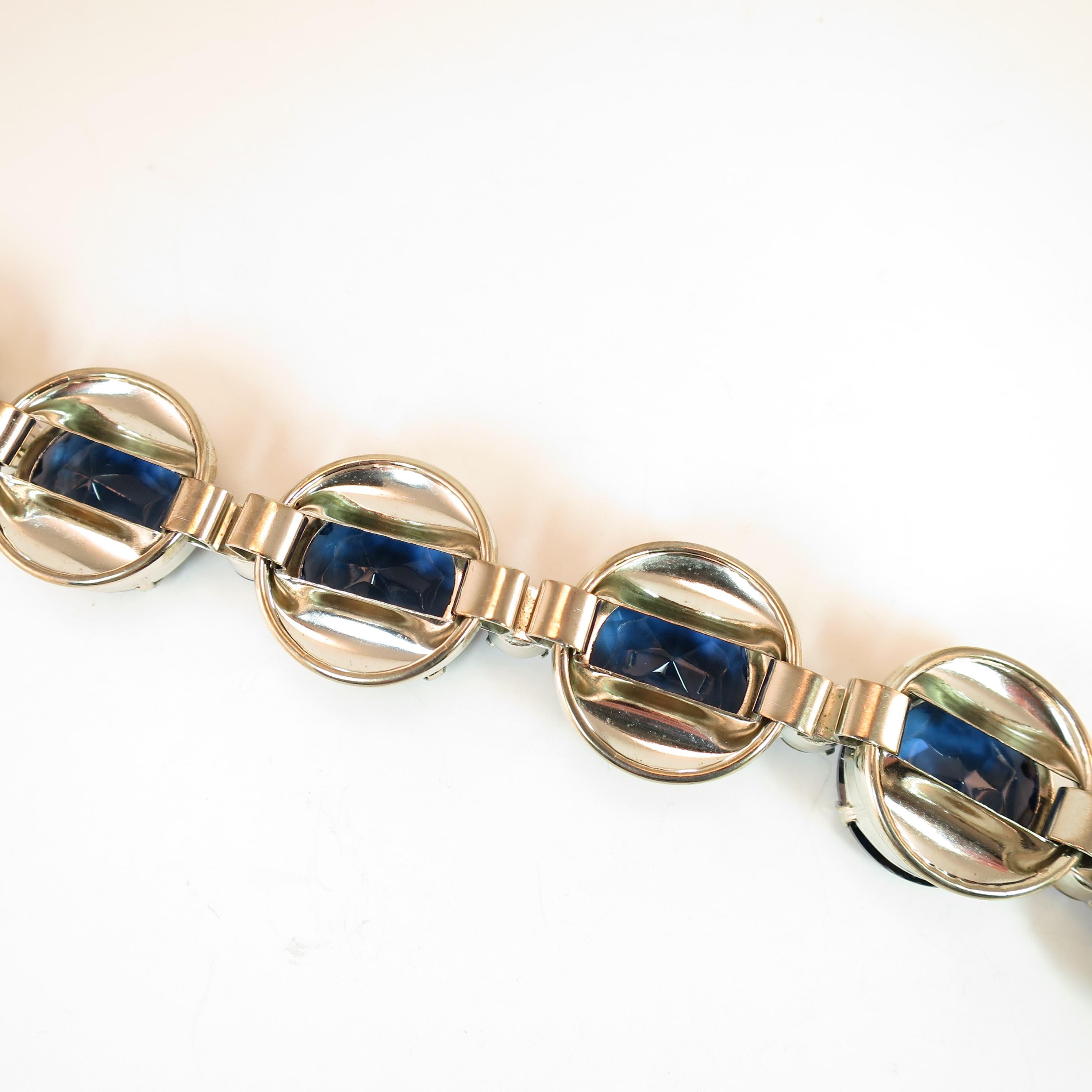 German Oversize Sapphire Headlamp Crystal Bracelet 1950s For Sale 14