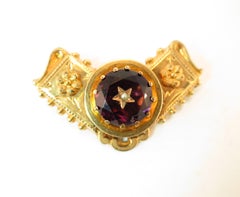 Georgian 10k Gold Carved Amethyst Crystal Brooch Circa 1830
