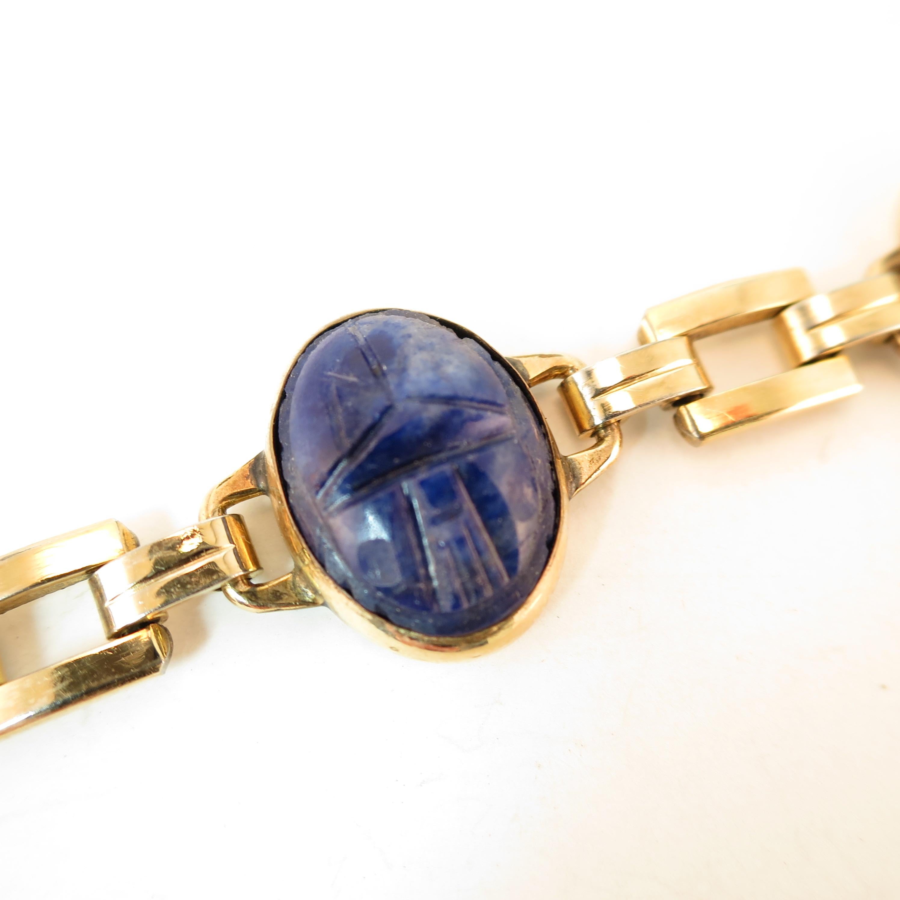 Art Deco Egyptian Revival Engel Bros. Semi-Precious Scarab Bracelet 1930s 1