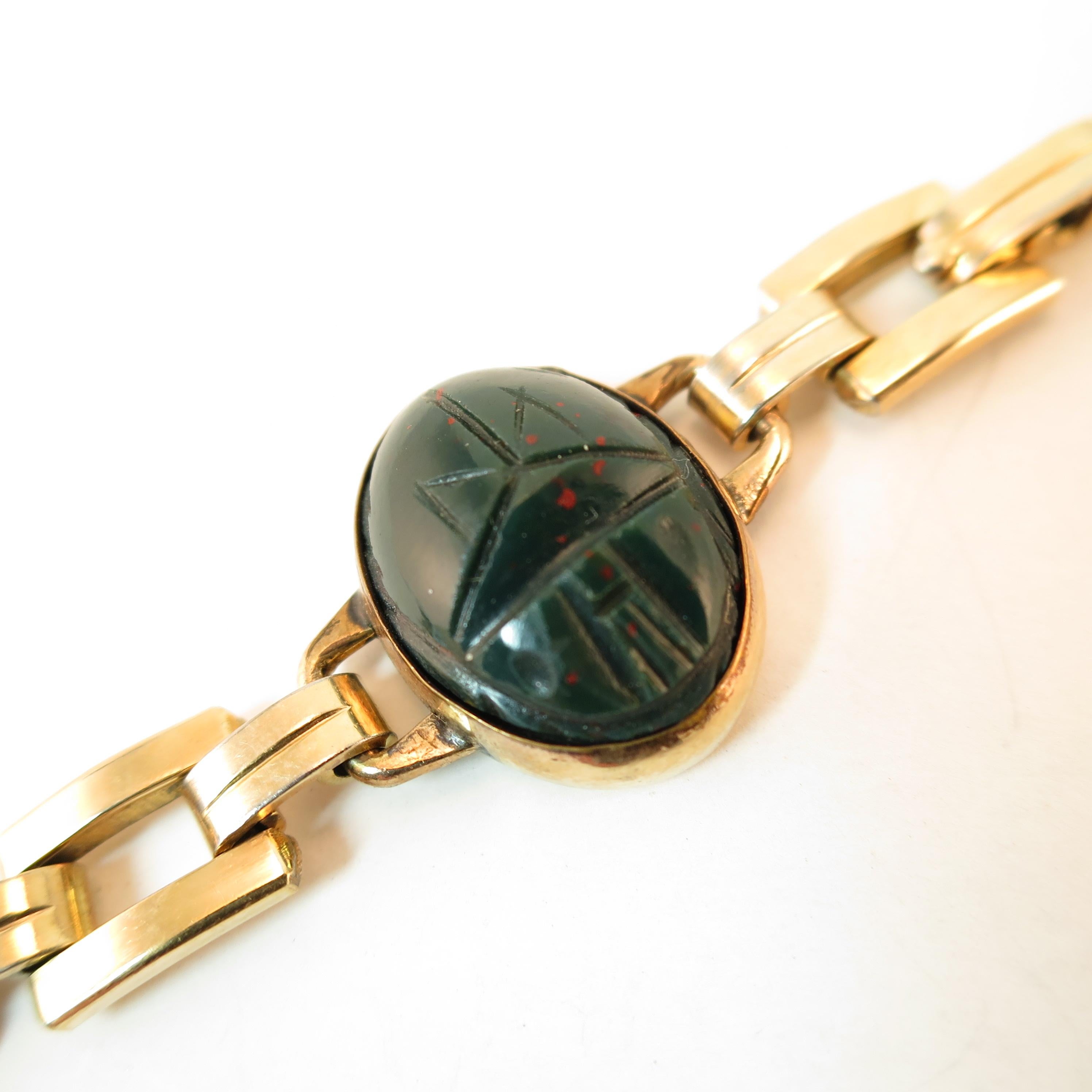 Art Deco Egyptian Revival Engel Bros. Semi-Precious Scarab Bracelet 1930s 5