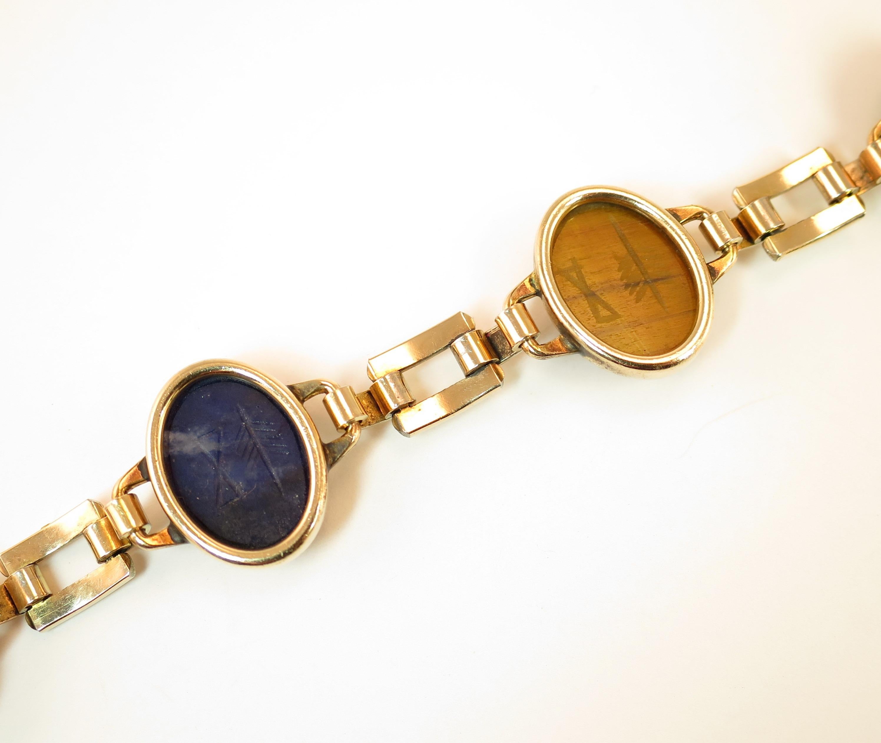 Art Deco Egyptian Revival Engel Bros. Semi-Precious Scarab Bracelet 1930s 9