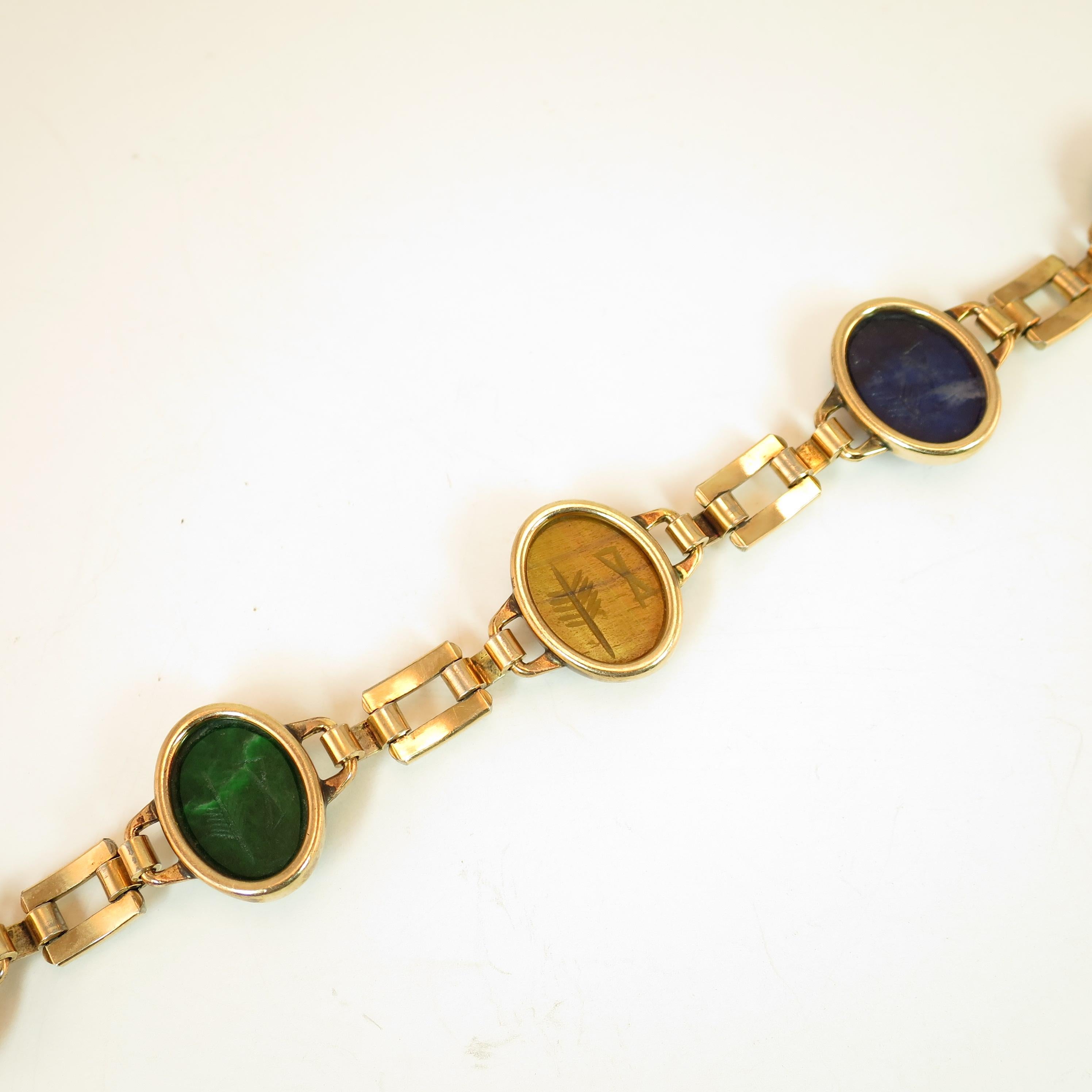 Art Deco Egyptian Revival Engel Bros. Semi-Precious Scarab Bracelet 1930s 10