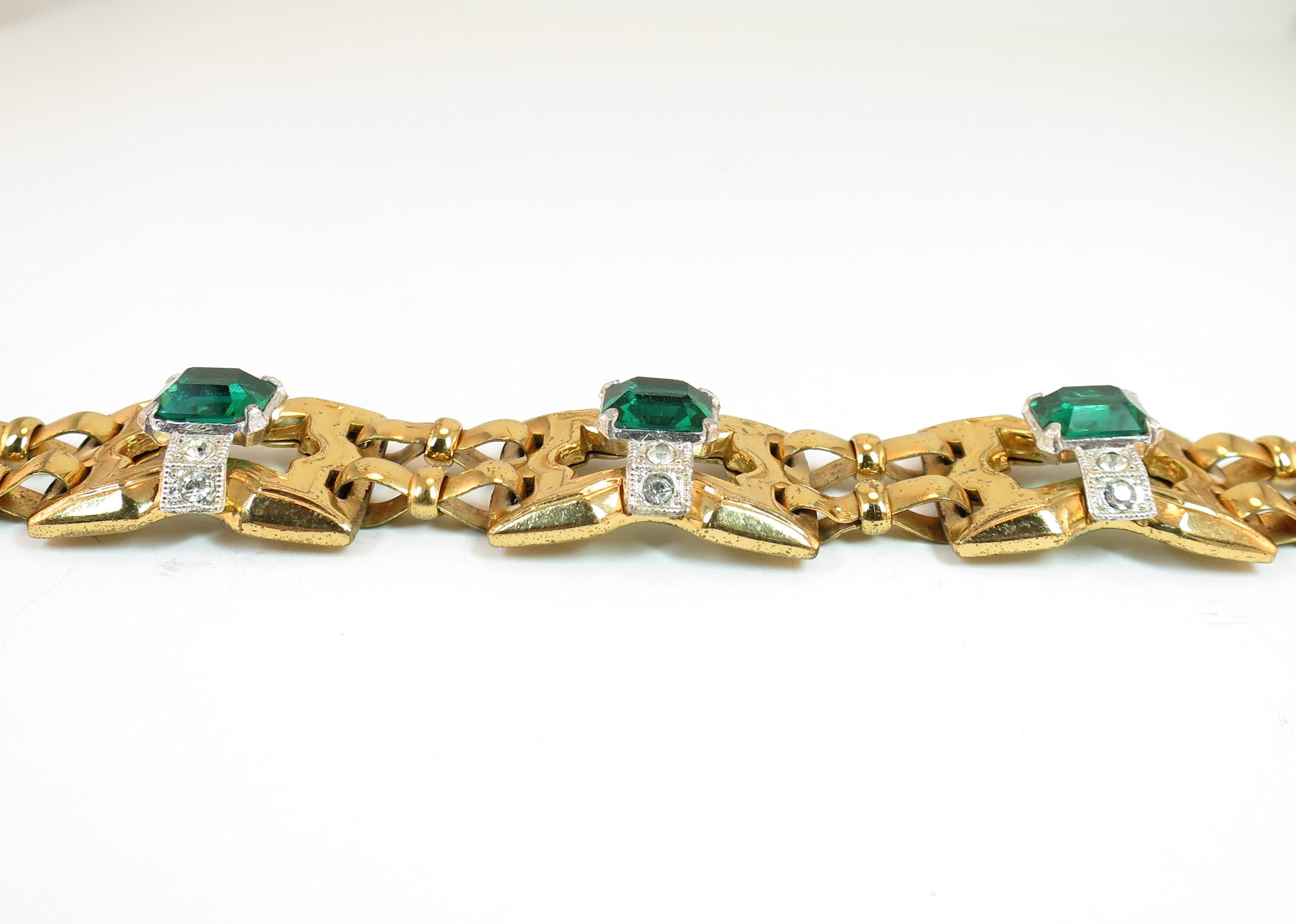 Art Deco McClelland Barclay Geometric Emerald Bracelet 1930s im Zustand „Gut“ im Angebot in Burbank, CA