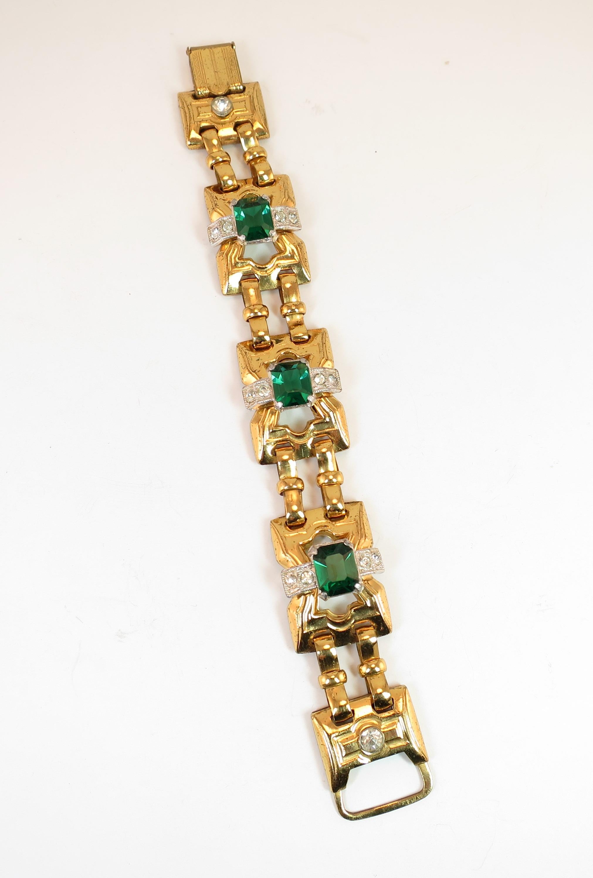 Art Deco McClelland Barclay Geometric Emerald Bracelet 1930s Damen im Angebot