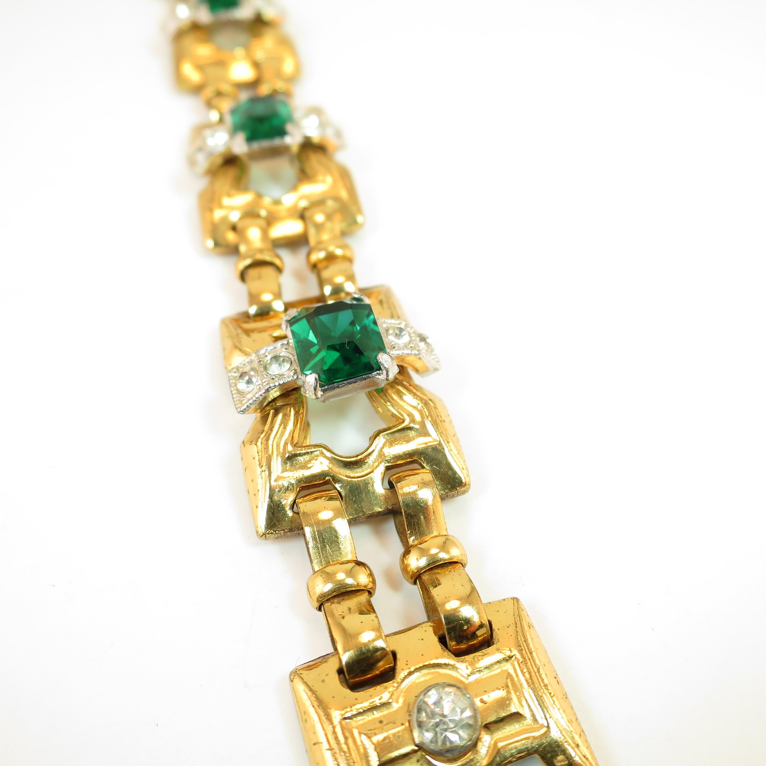Art Deco McClelland Barclay Geometric Emerald Bracelet 1930s For Sale 2