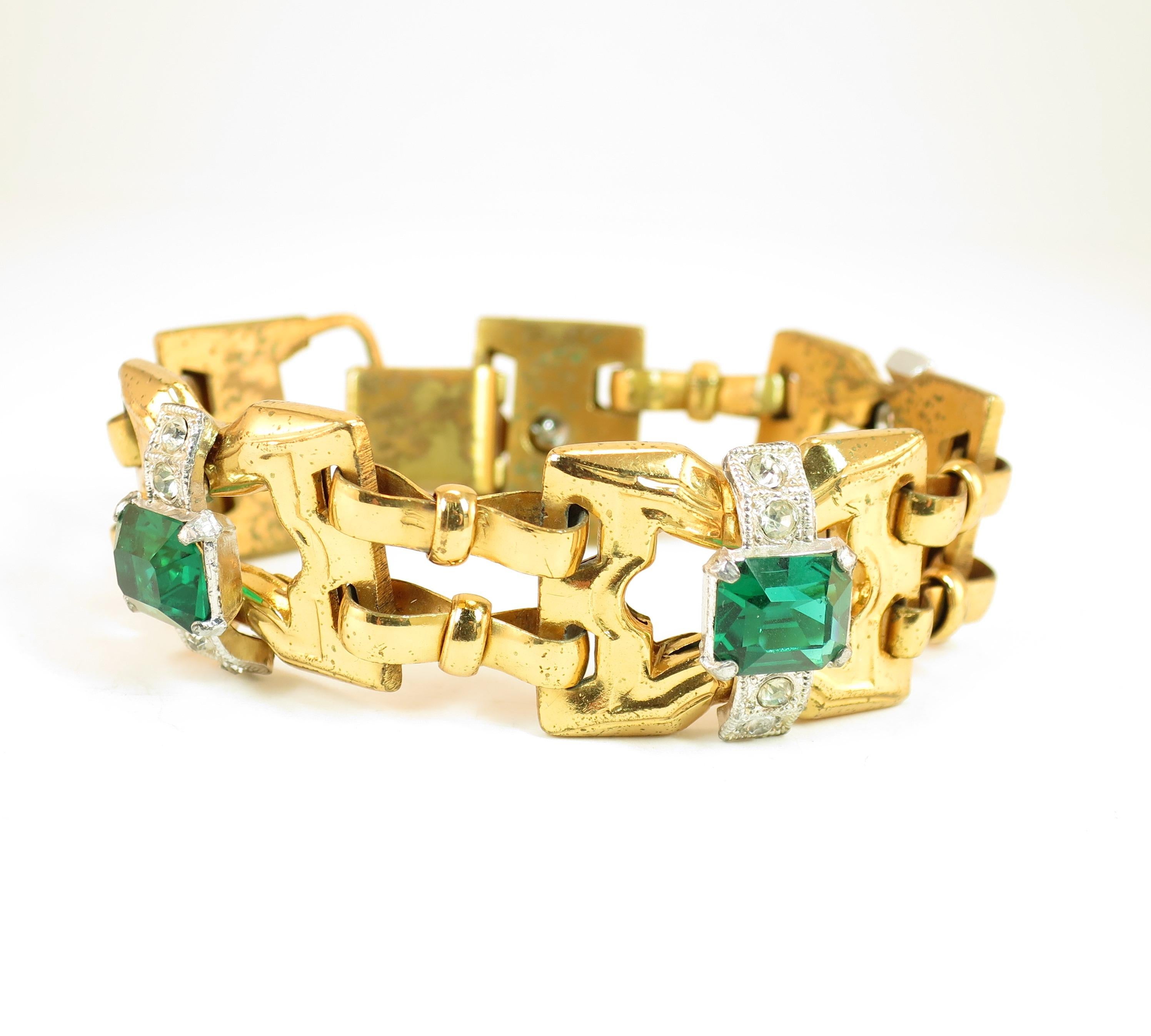 Art Deco McClelland Barclay Geometric Emerald Bracelet 1930s For Sale 3