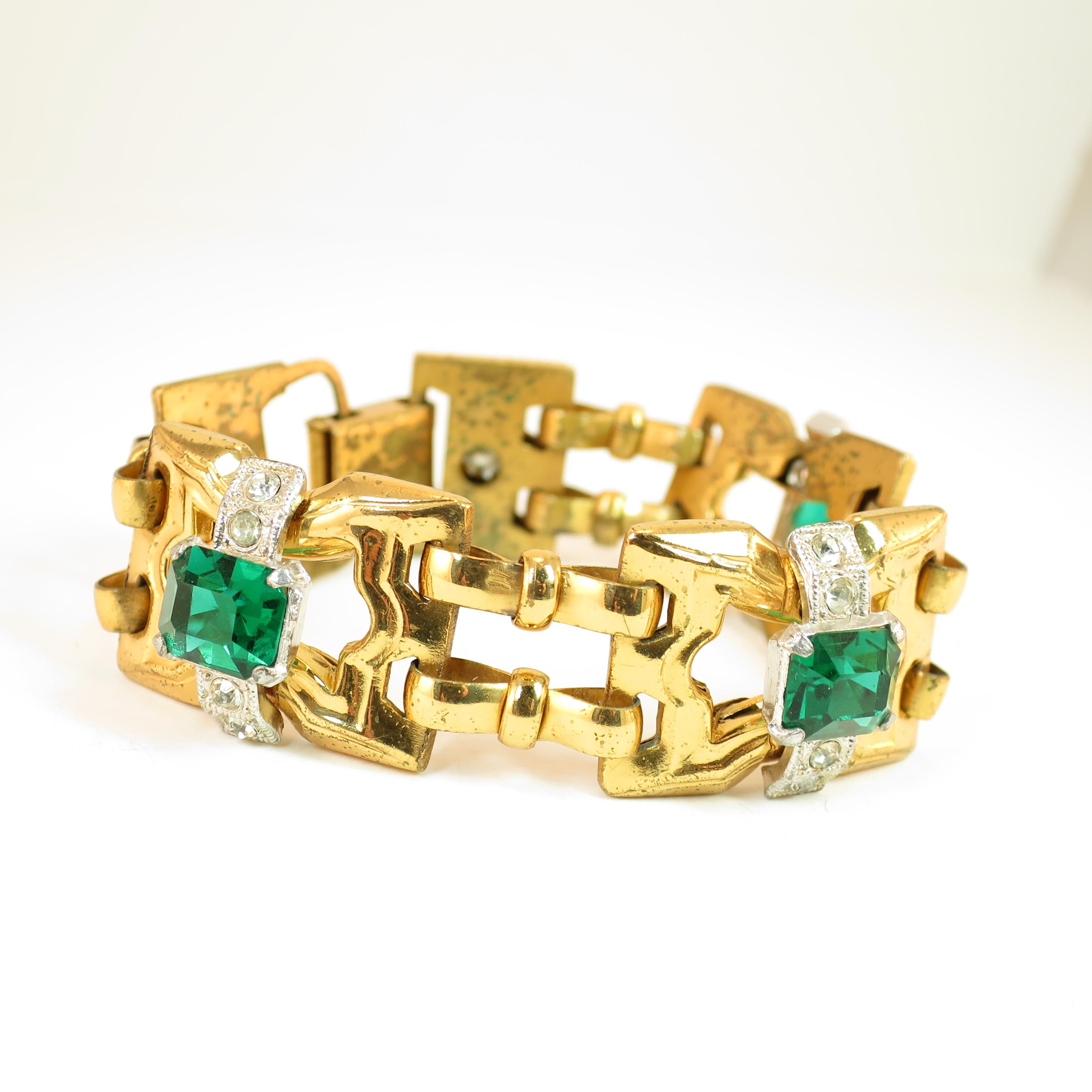 Art Deco McClelland Barclay Geometric Emerald Bracelet 1930s im Angebot 3