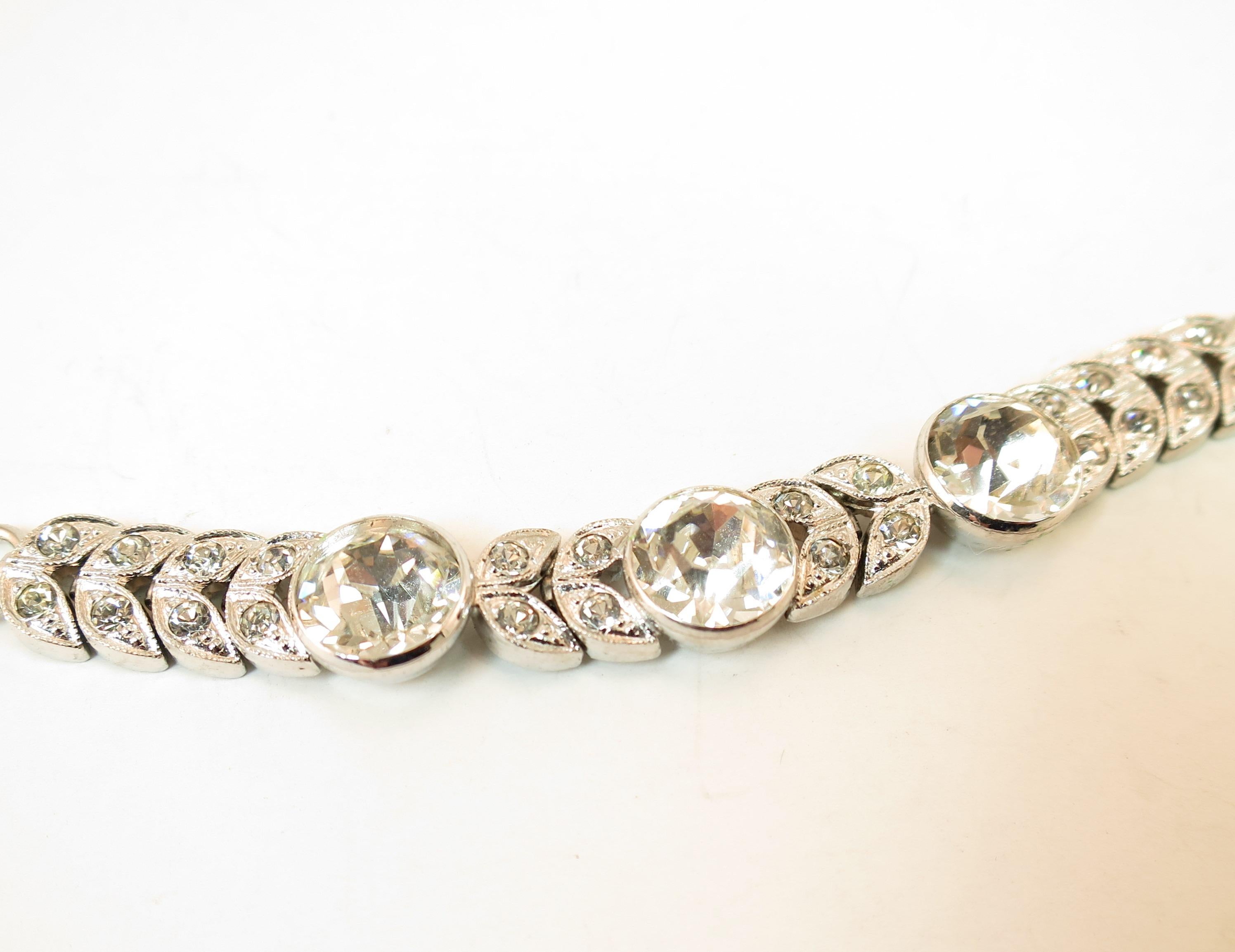 Women's Art Deco Engel Brothers Rhodium Sterling & Crystal Necklace For Sale