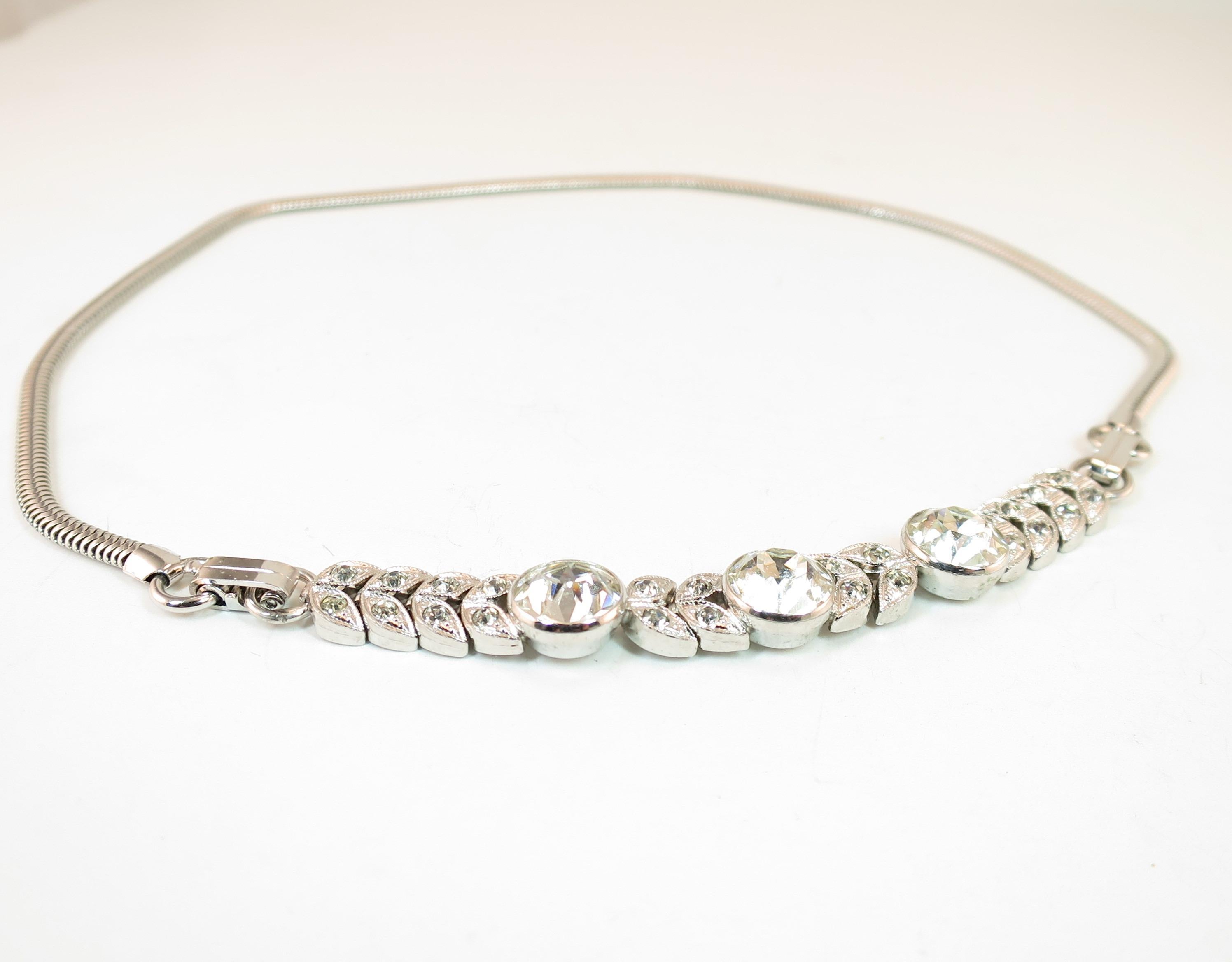 Art Deco Engel Brothers Rhodium Sterling & Crystal Necklace For Sale 1