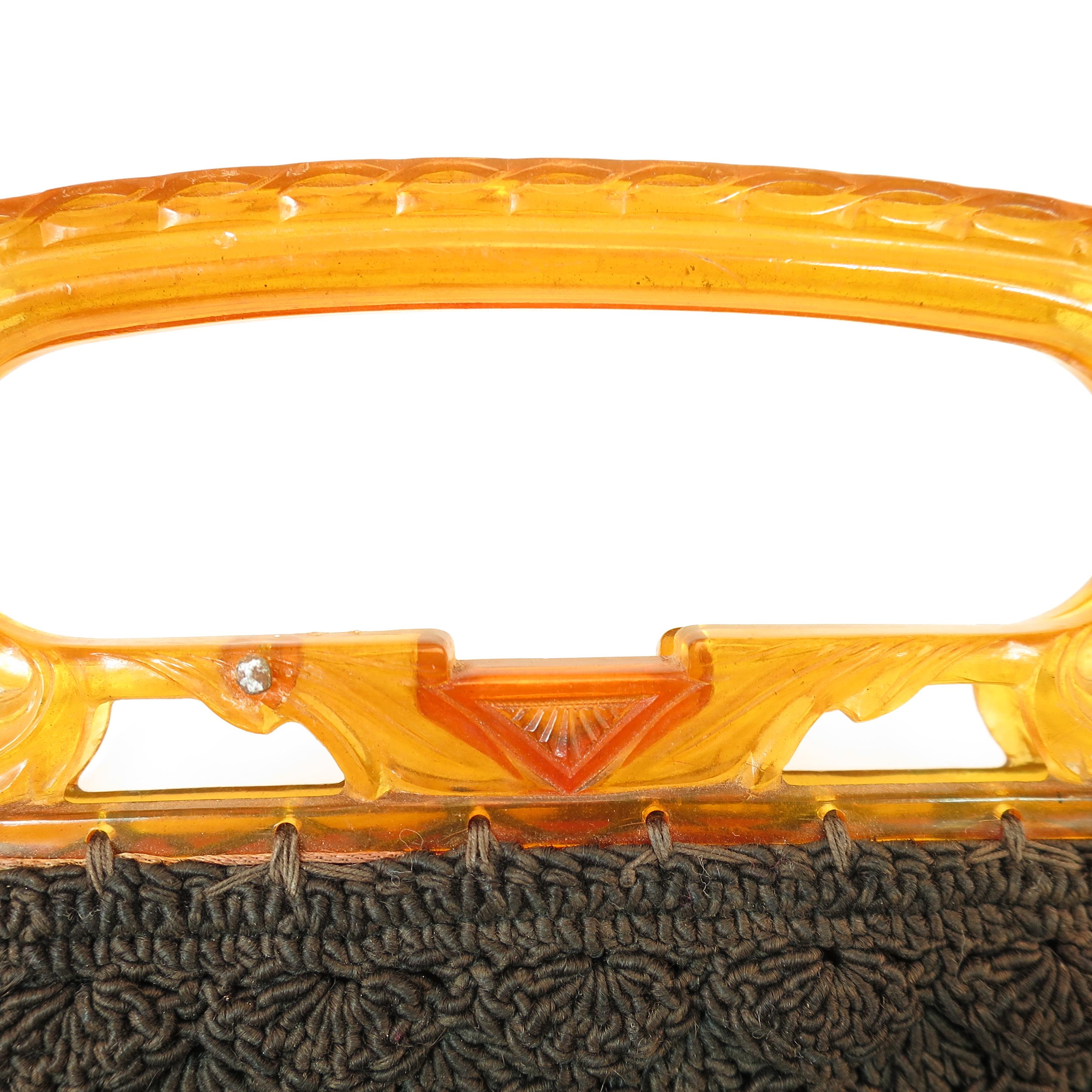 Art Deco Carved Celluloid Hand Woven Evening Bag For Sale 5