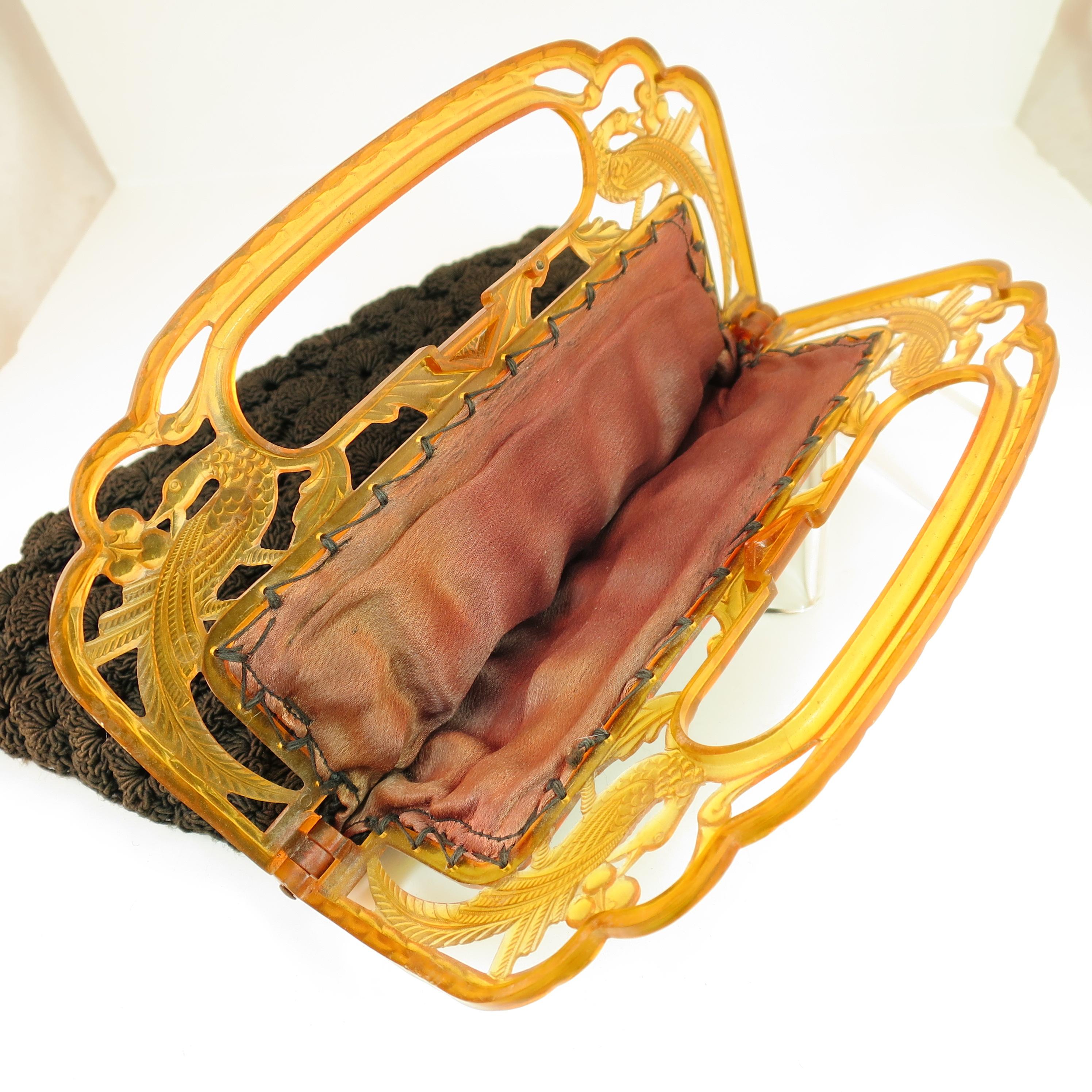 Art Deco Carved Celluloid Hand Woven Evening Bag For Sale 8