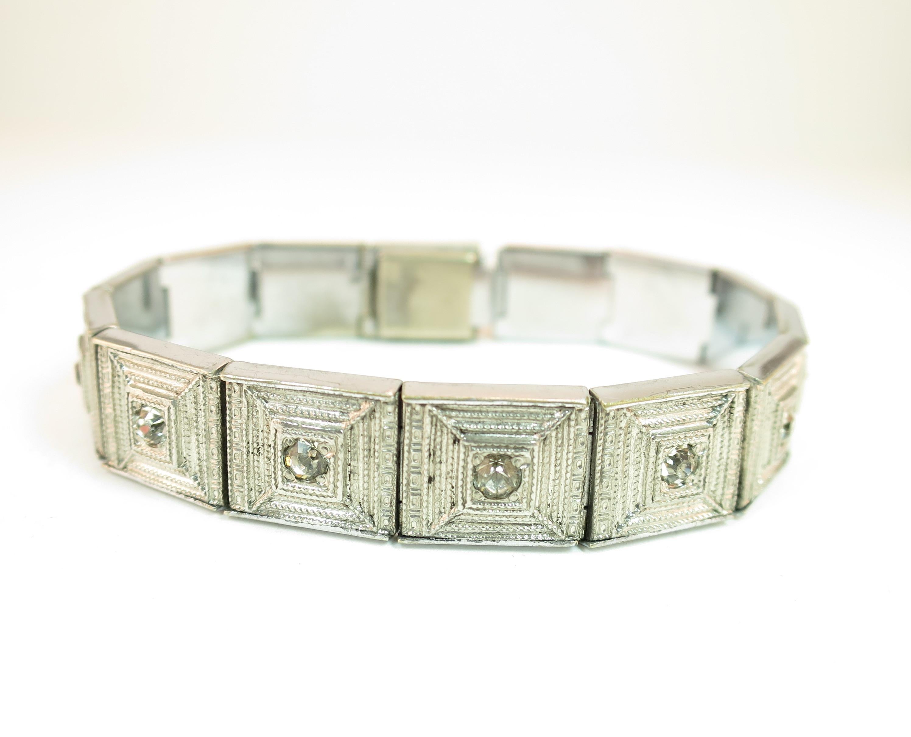 Art Deco ALLCO Geometric Link Bracelet 1920s In Good Condition For Sale In Burbank, CA