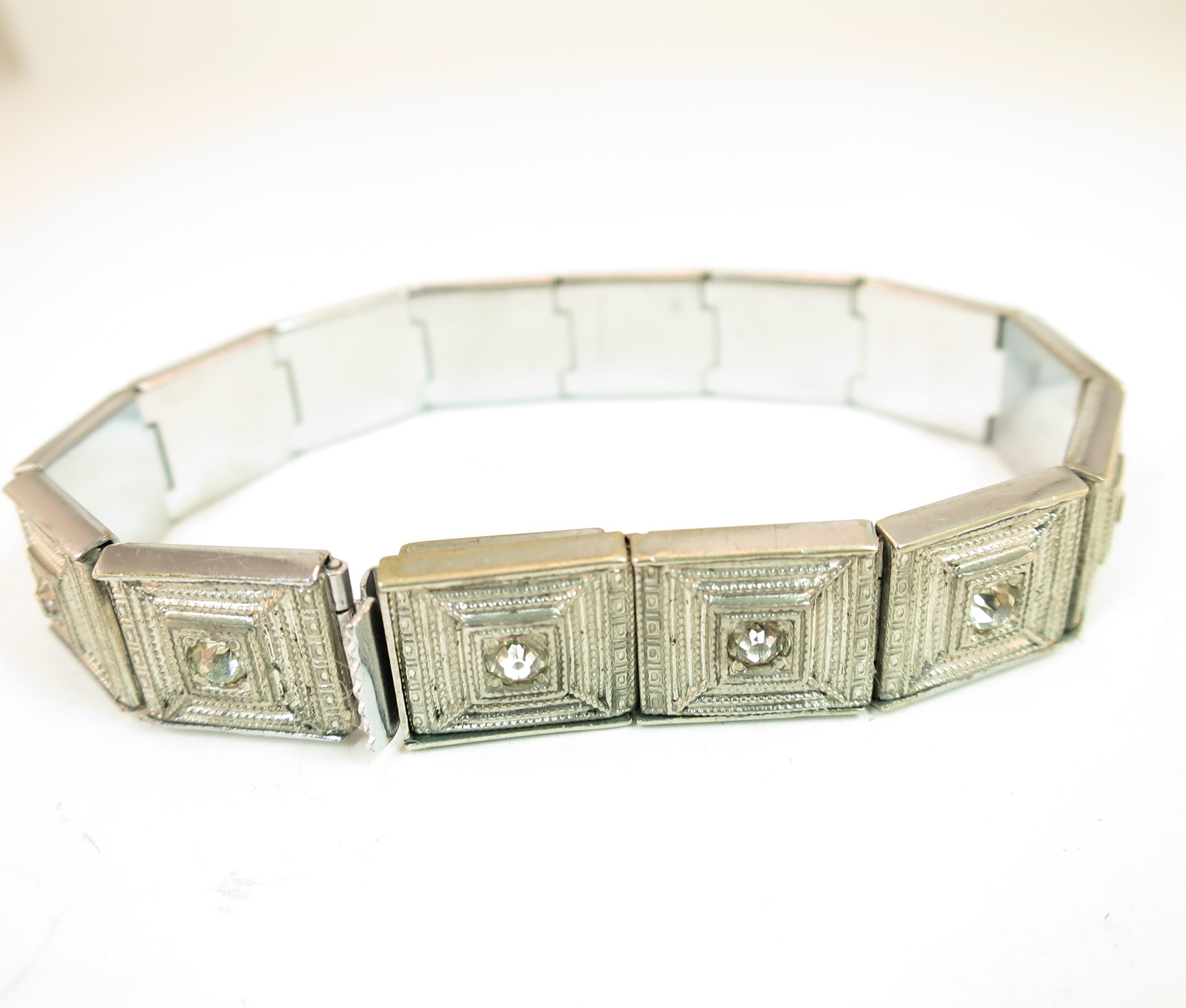 Women's Art Deco ALLCO Geometric Link Bracelet 1920s For Sale