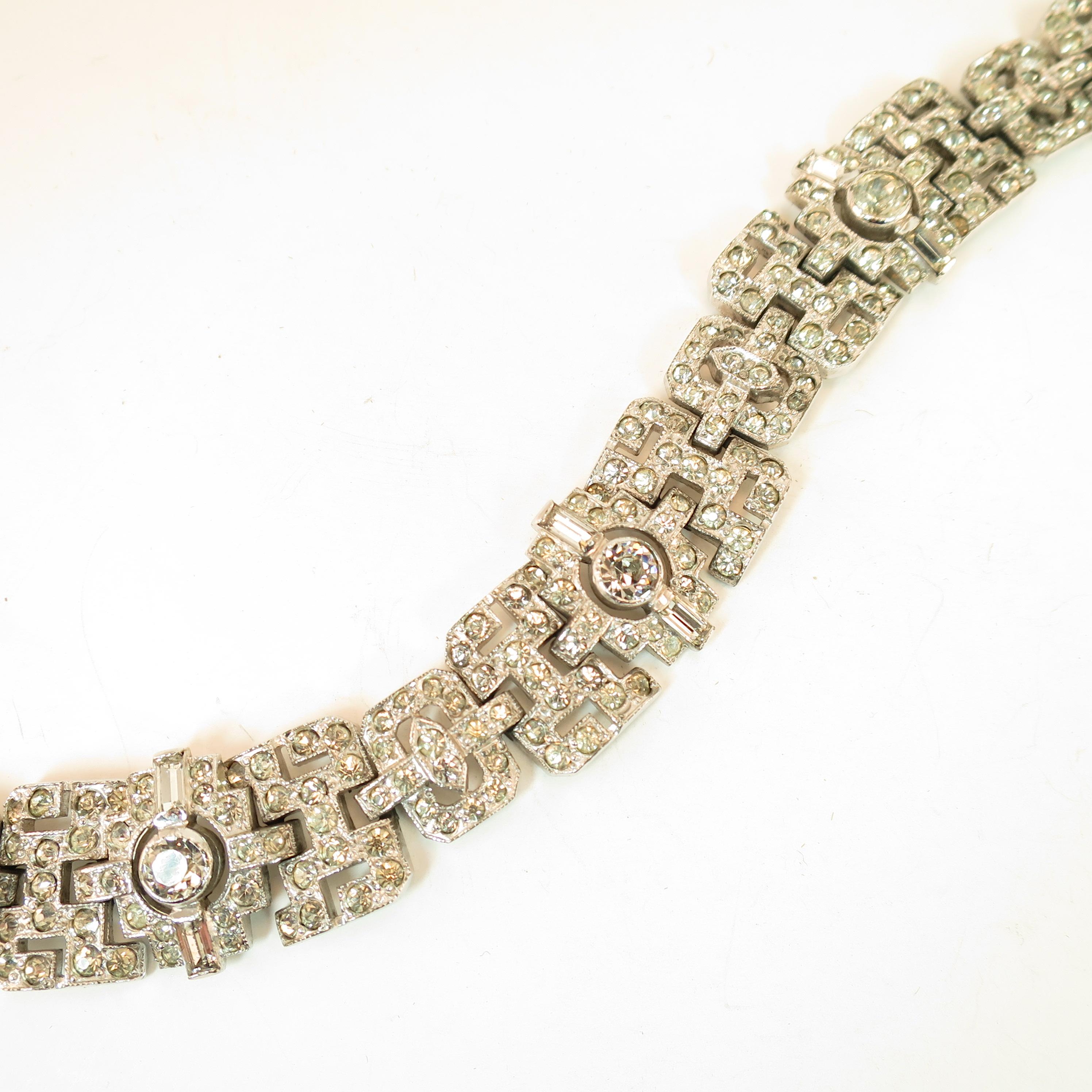 Art Deco KTF Trifari Rhodium Crystal Bracelet by Alfred Phillippe 1930s In Good Condition For Sale In Burbank, CA