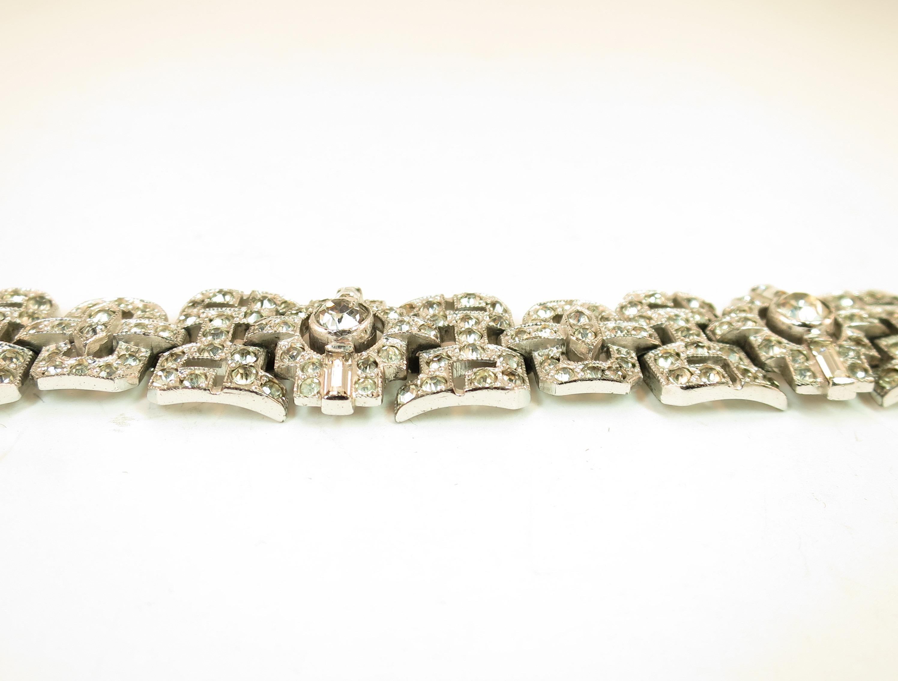 Art Deco KTF Trifari Rhodium Crystal Bracelet by Alfred Phillippe 1930s For Sale 1