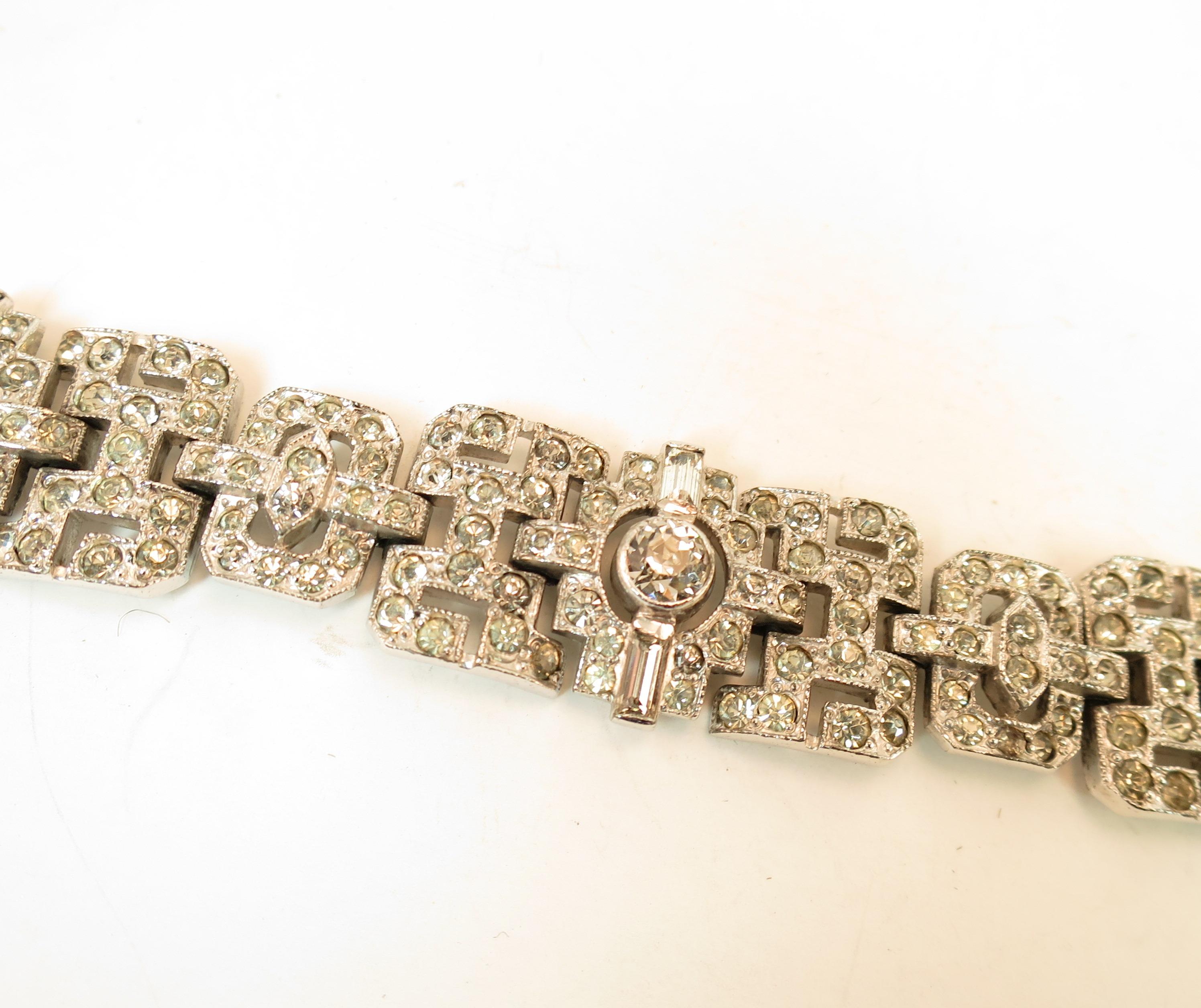 Art Deco KTF Trifari Rhodium Crystal Bracelet by Alfred Phillippe 1930s For Sale 2