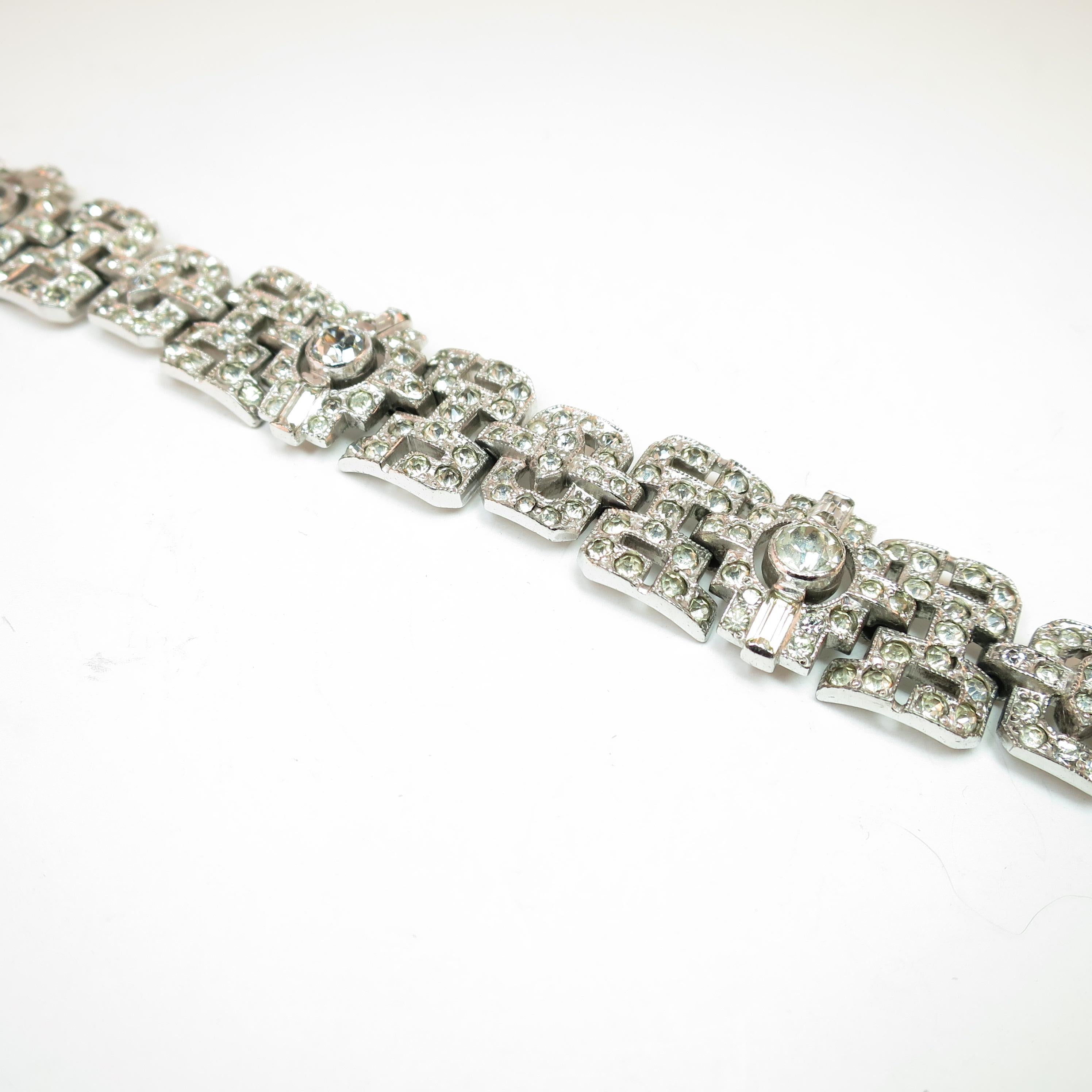 Art Deco KTF Trifari Rhodium Crystal Bracelet by Alfred Phillippe 1930s For Sale 4