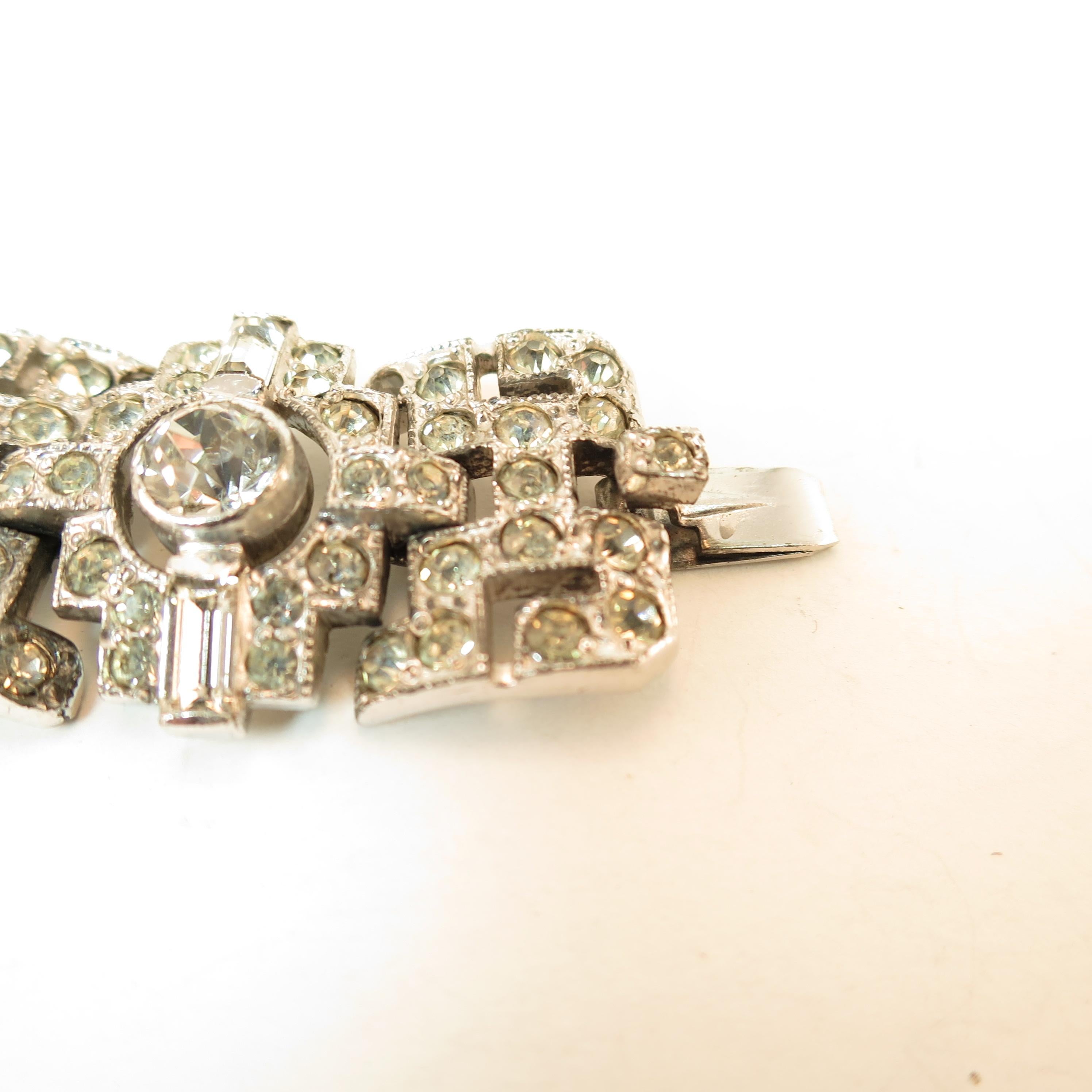 Art Deco KTF Trifari Rhodium Crystal Bracelet by Alfred Phillippe 1930s For Sale 5