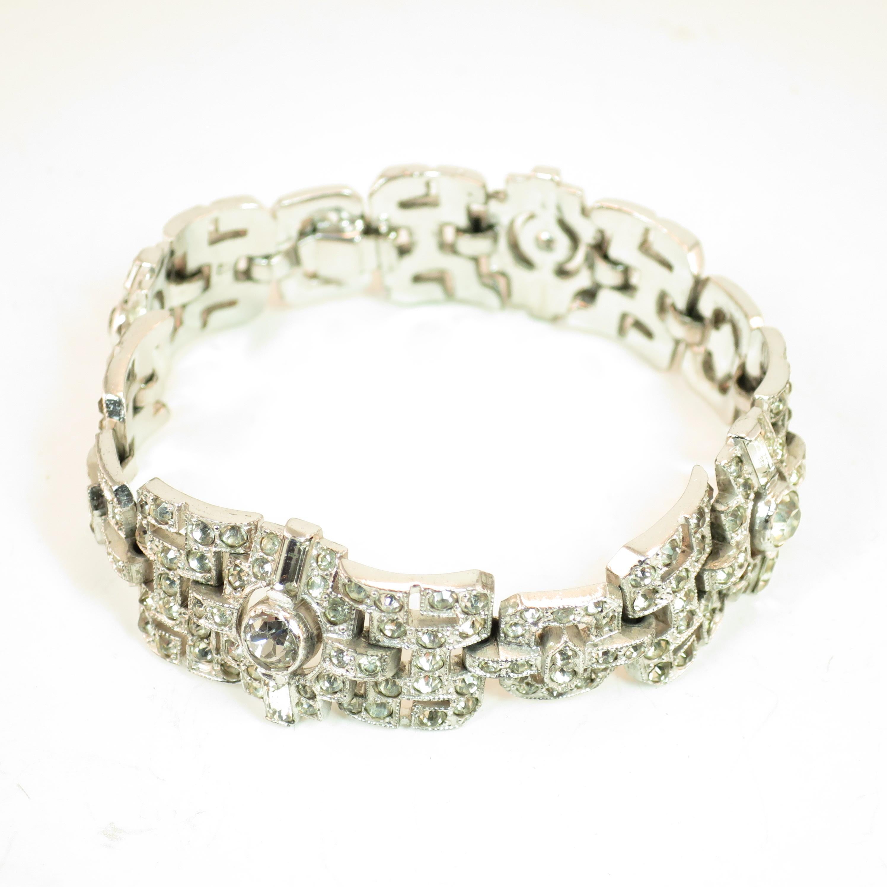Art Deco KTF Trifari Rhodium Crystal Bracelet by Alfred Phillippe 1930s For Sale 6
