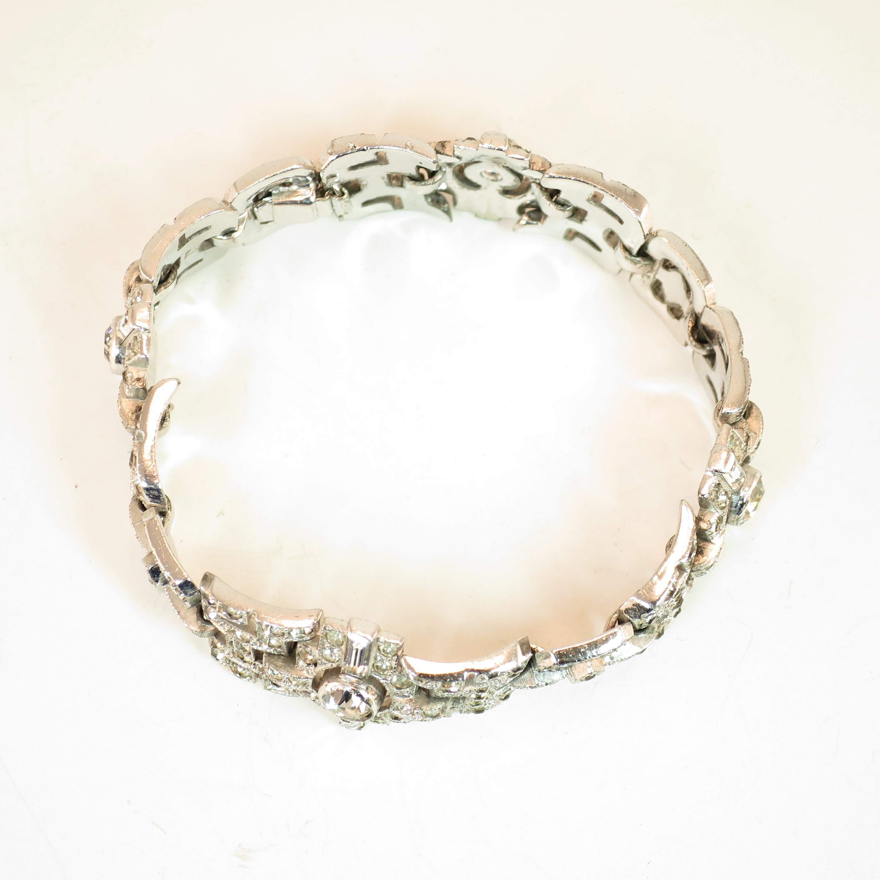 Art Deco KTF Trifari Rhodium Crystal Bracelet by Alfred Phillippe 1930s For Sale 7