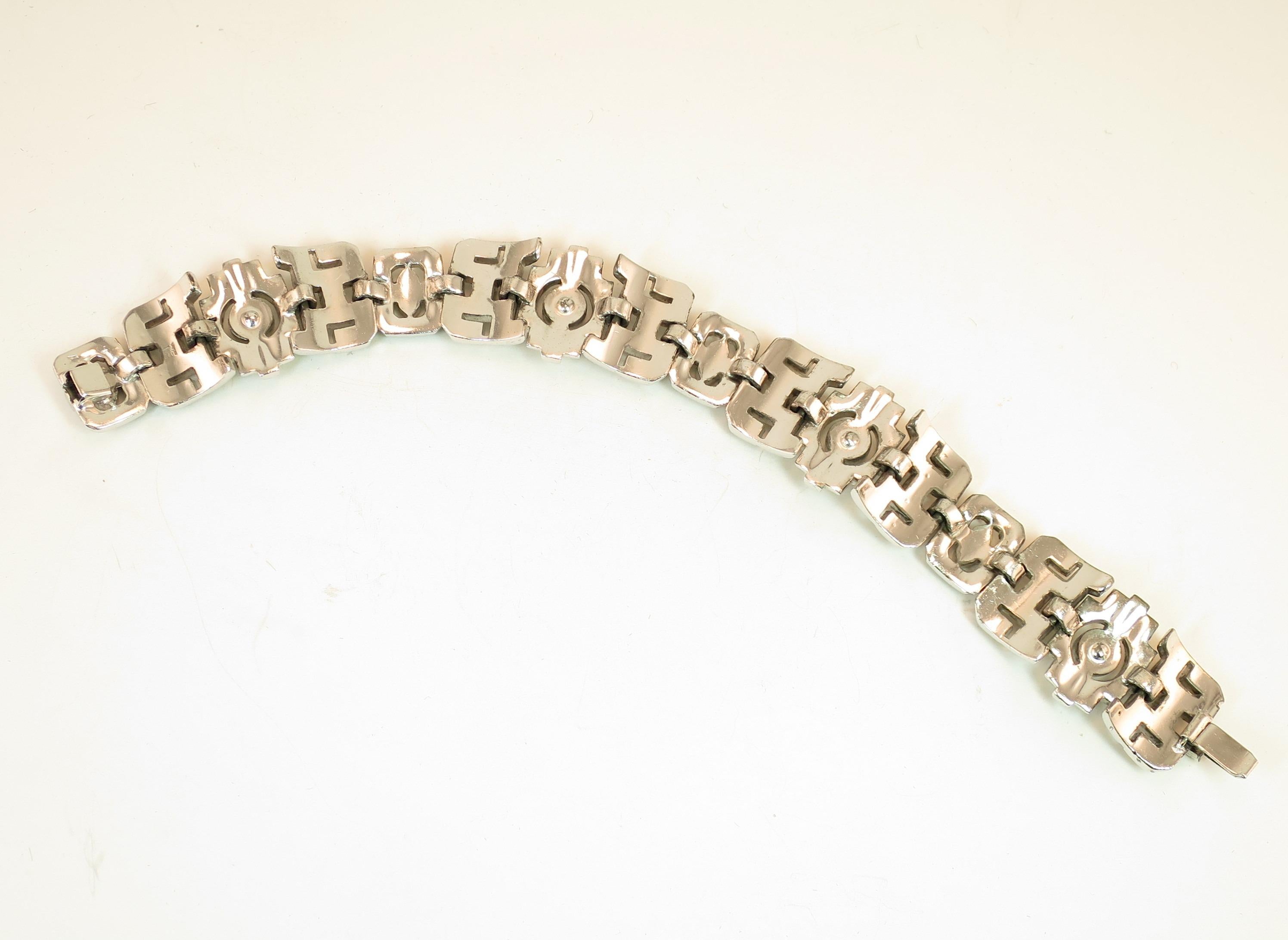 Art Deco KTF Trifari Rhodium Crystal Bracelet by Alfred Phillippe 1930s For Sale 8