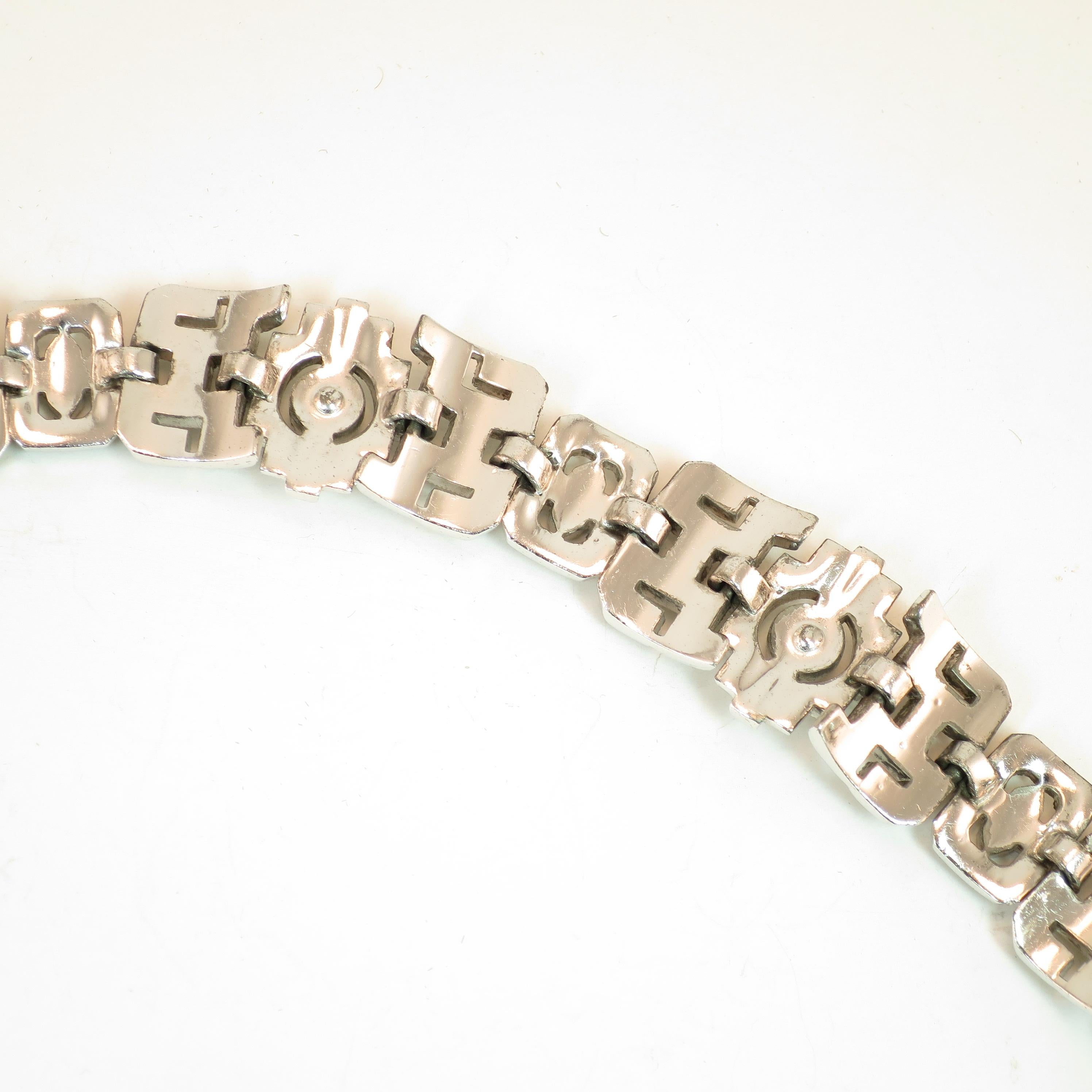 Art Deco KTF Trifari Rhodium Crystal Bracelet by Alfred Phillippe 1930s For Sale 9