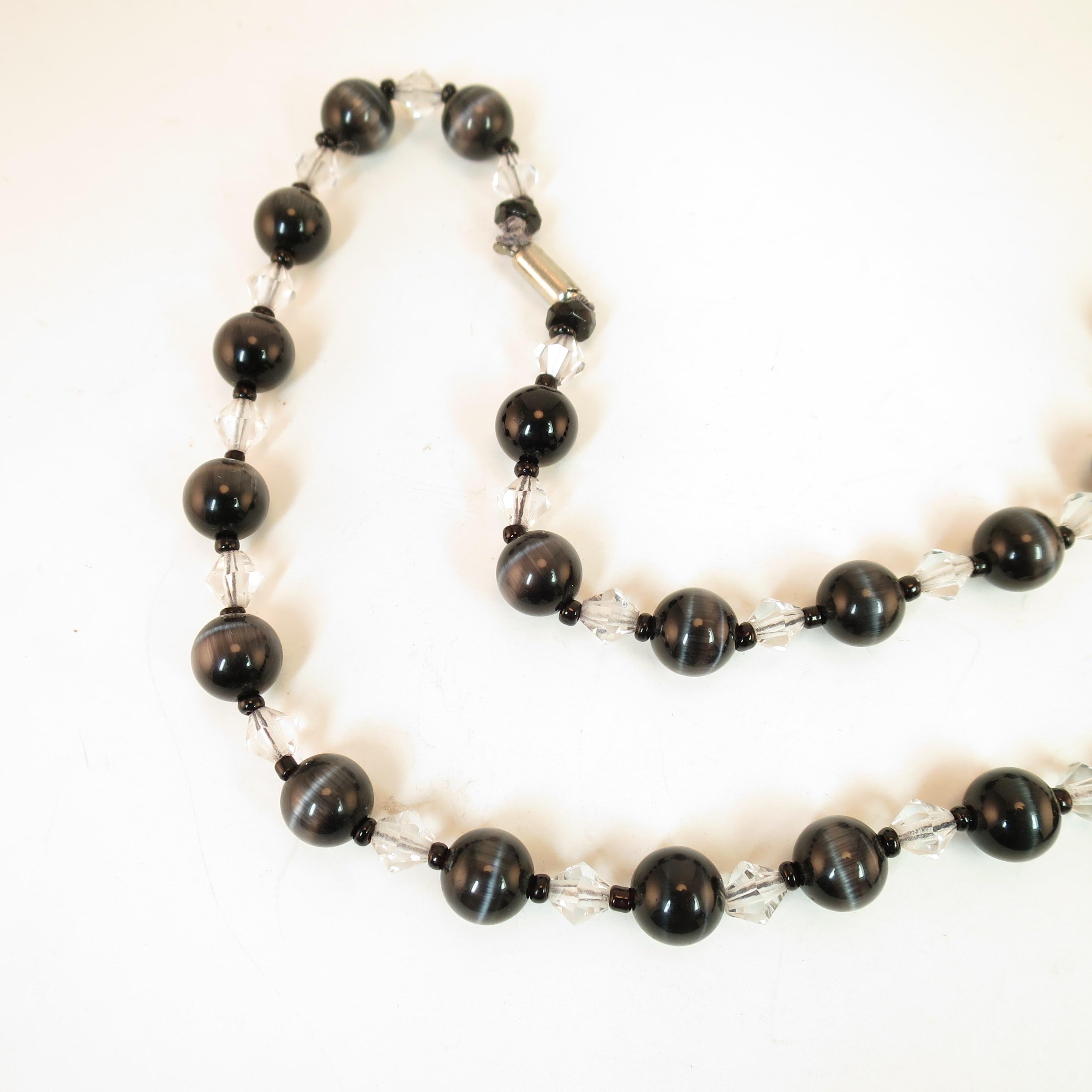Victorian Mourning Necklace & Earrings of French Jet & Banded Agate, 1890s 3