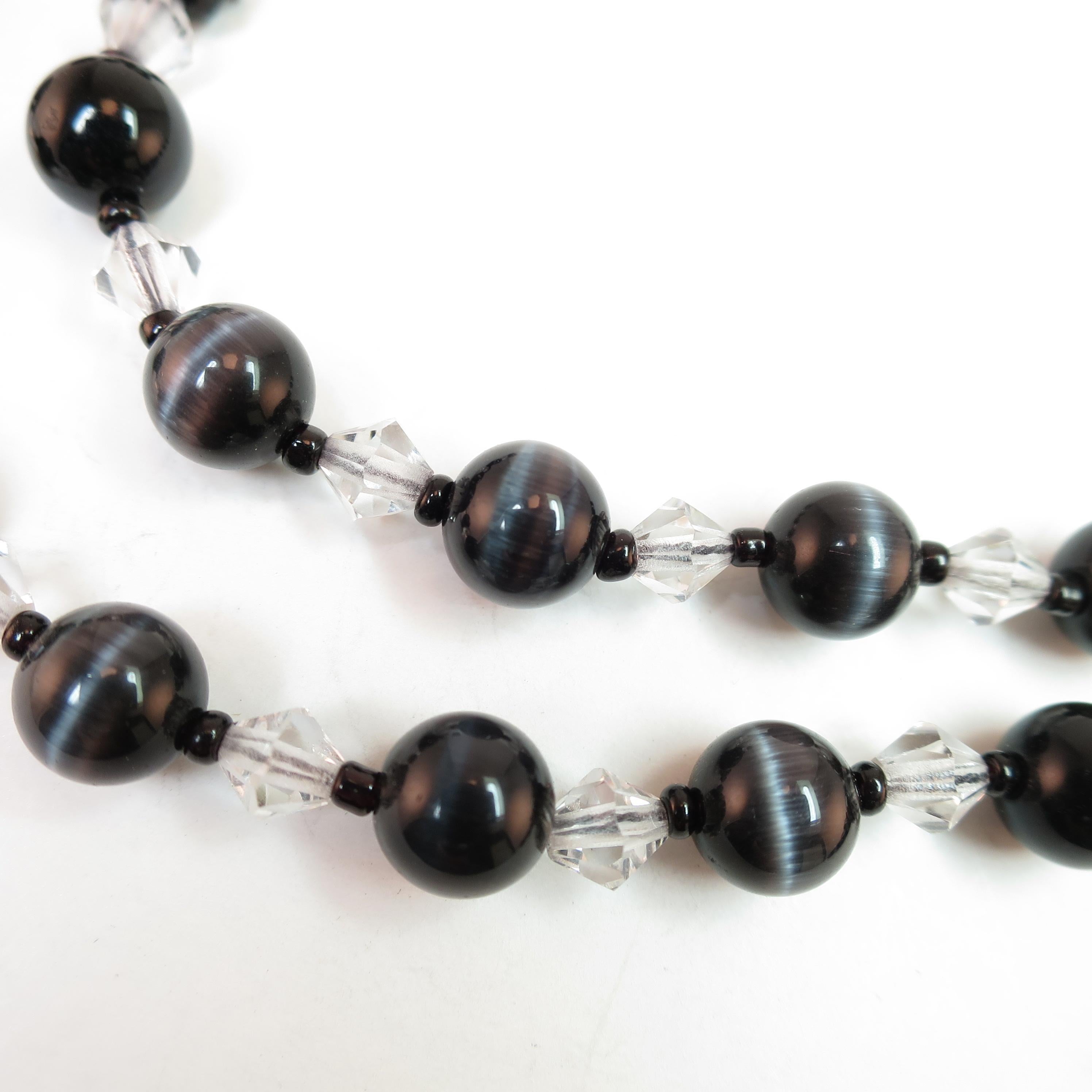 Victorian Mourning Necklace & Earrings of French Jet & Banded Agate, 1890s 4