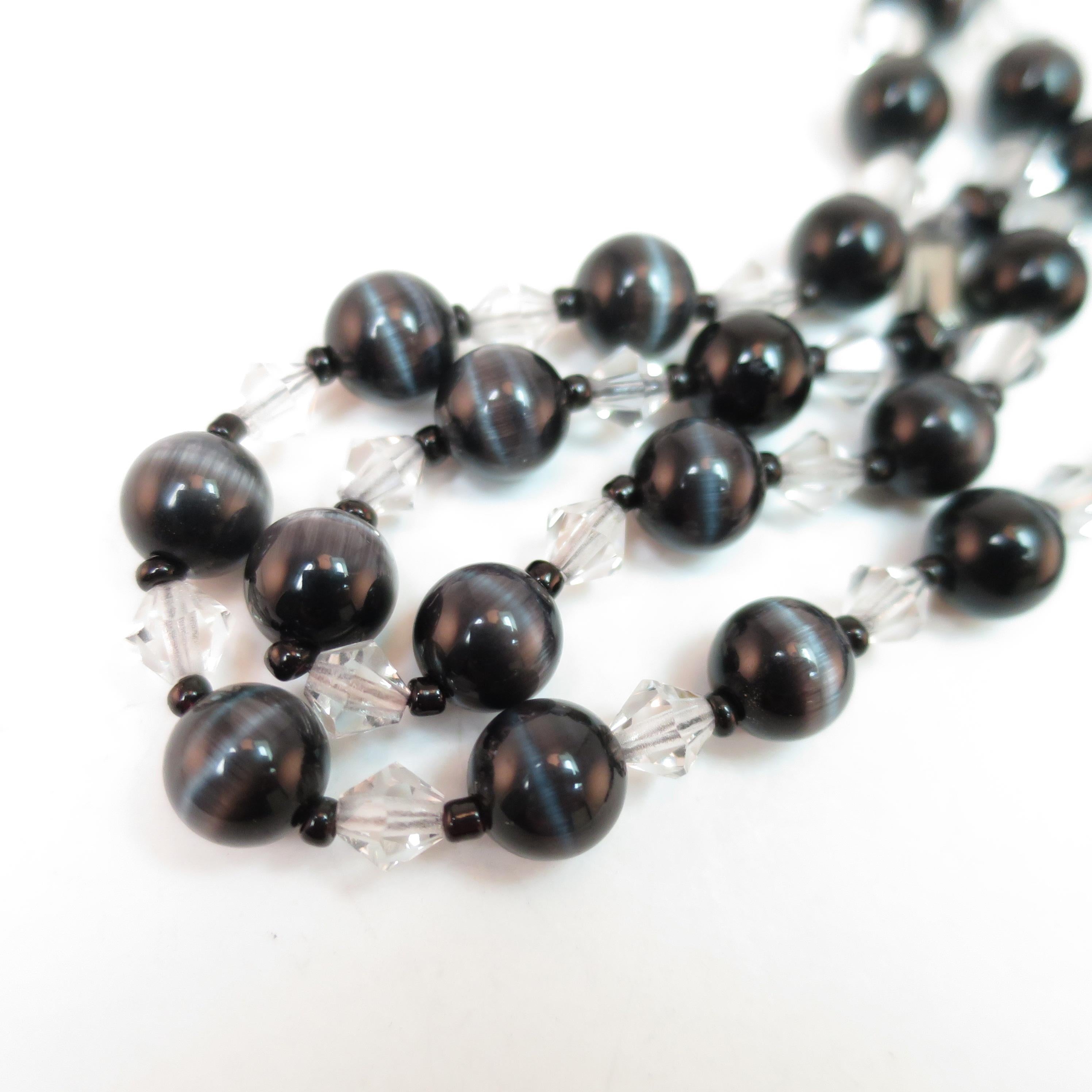 Victorian Mourning Necklace & Earrings of French Jet & Banded Agate, 1890s 5
