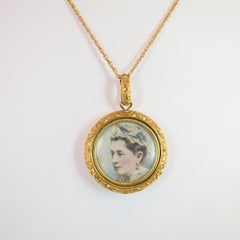 Victorian Gilded Portrait Pendant Necklace 1880s