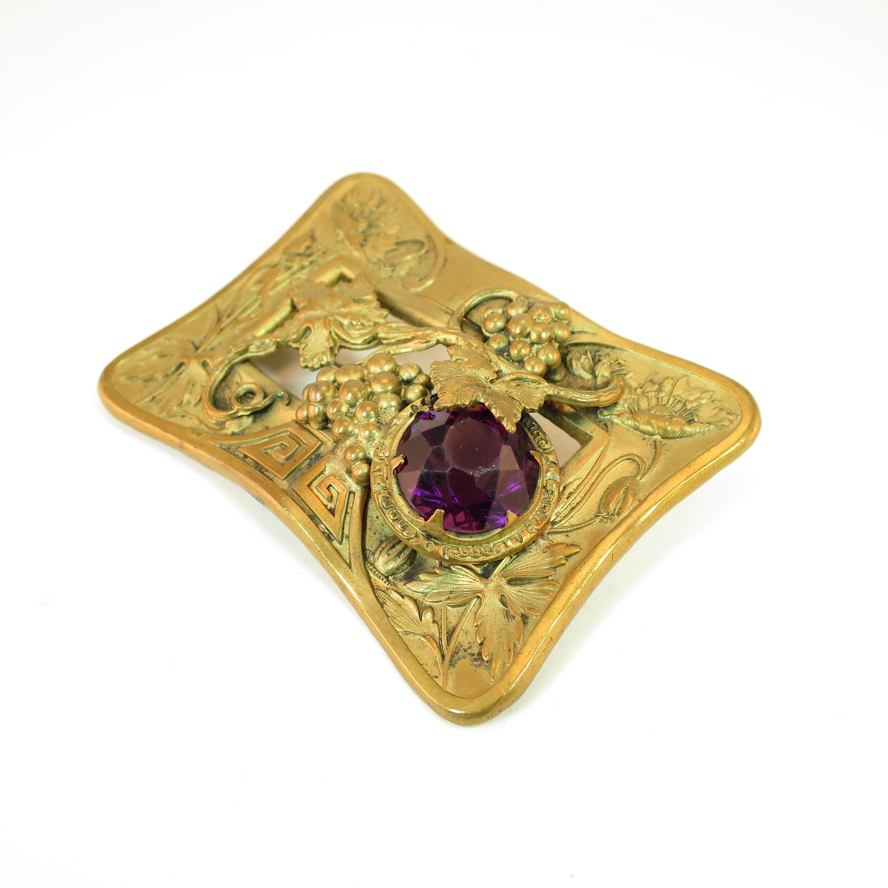Victorian Amethyst Crystal Grape Motif Sash Brooch 1880s For Sale 3