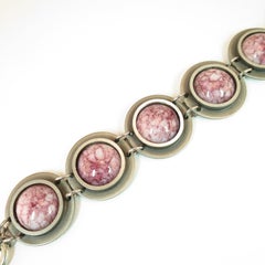 Mid-Century Modern Bent Larsen Denmark Pewter & Art Glass Bracelet 1960s