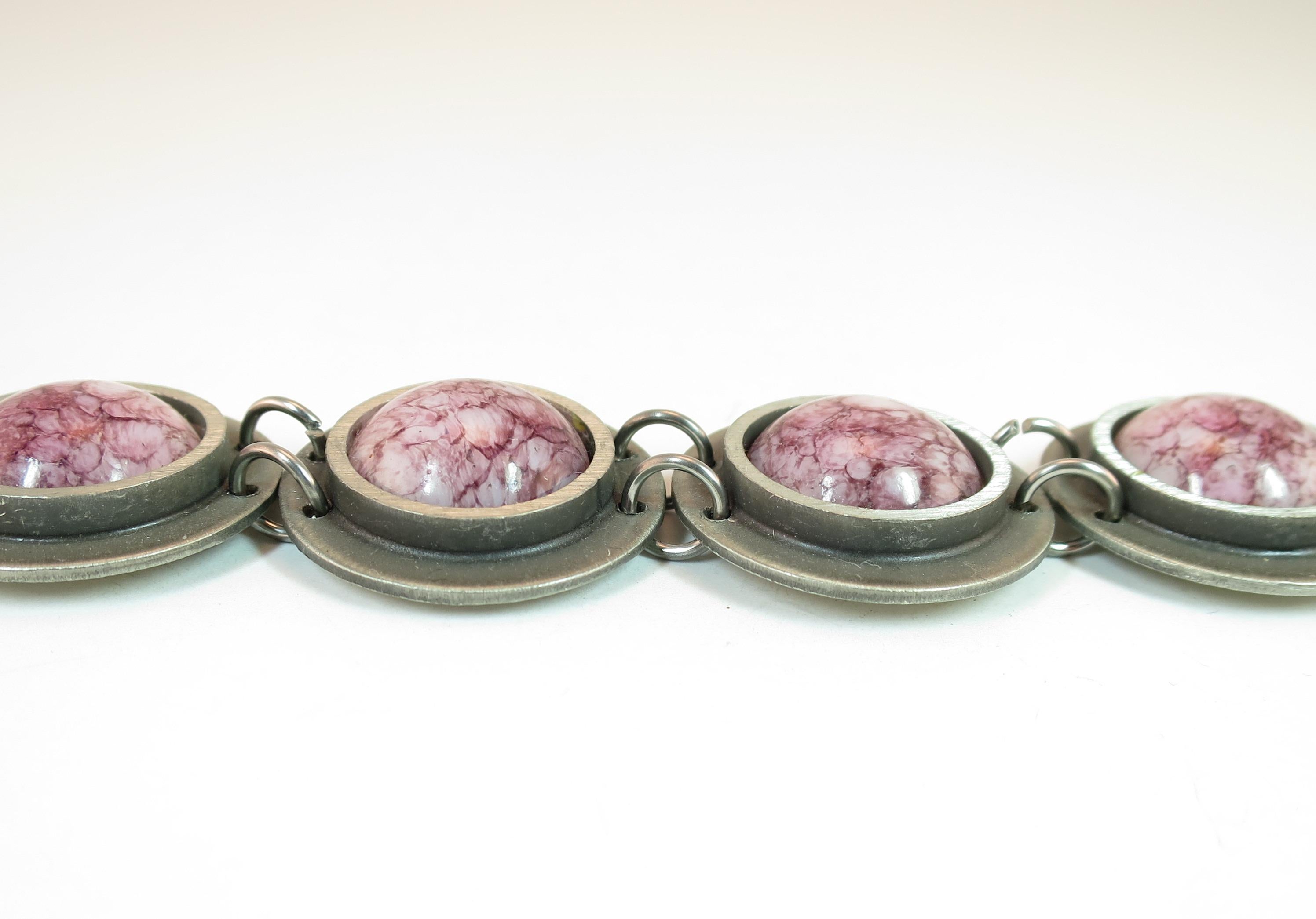 Modernist Mid-Century Modern Bent Larsen Denmark Pewter & Art Glass Bracelet 1960s For Sale