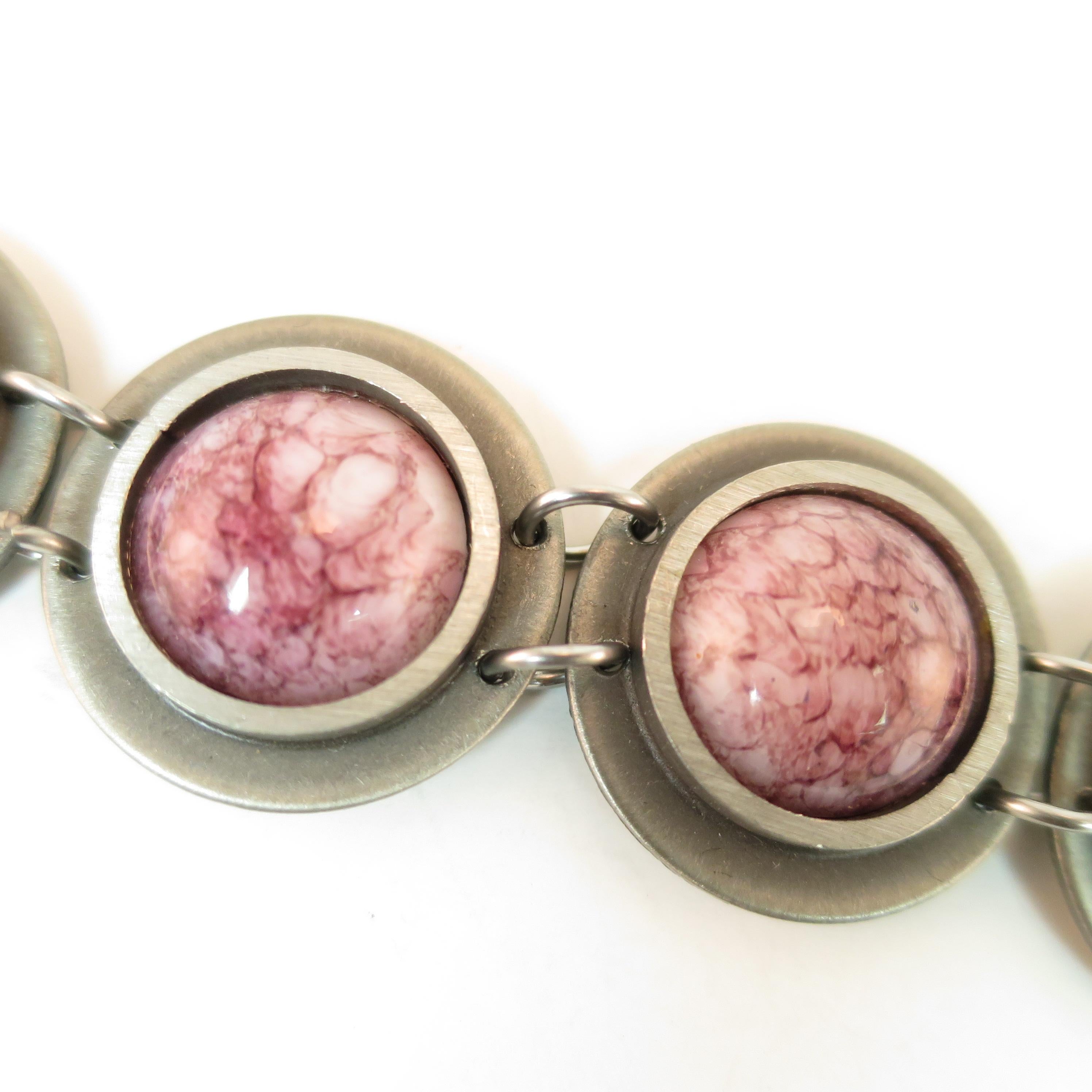 Mid-Century Modern Bent Larsen Denmark Pewter & Art Glass Bracelet 1960s For Sale 2