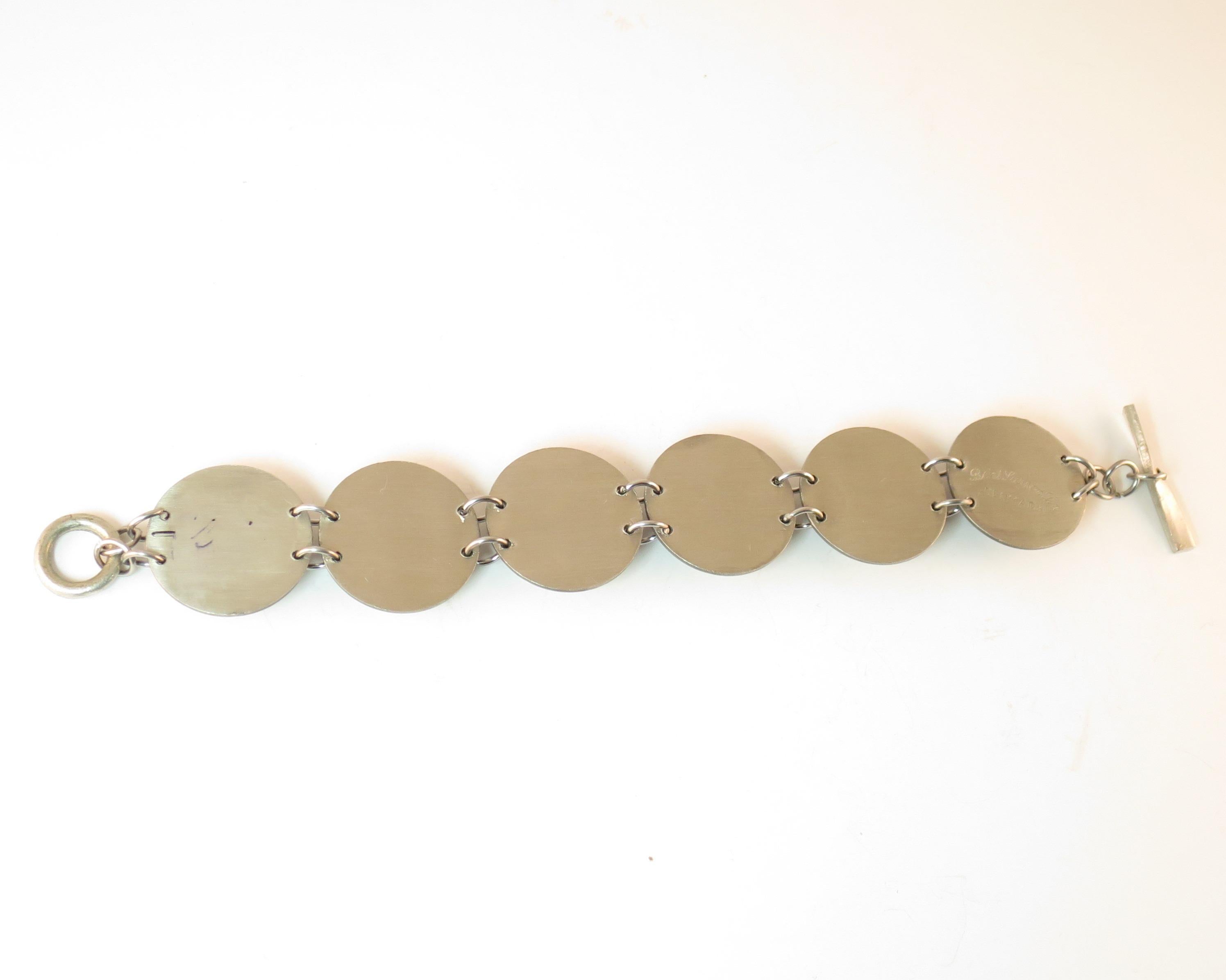 Mid-Century Modern Bent Larsen Denmark Pewter & Art Glass Bracelet 1960s For Sale 7