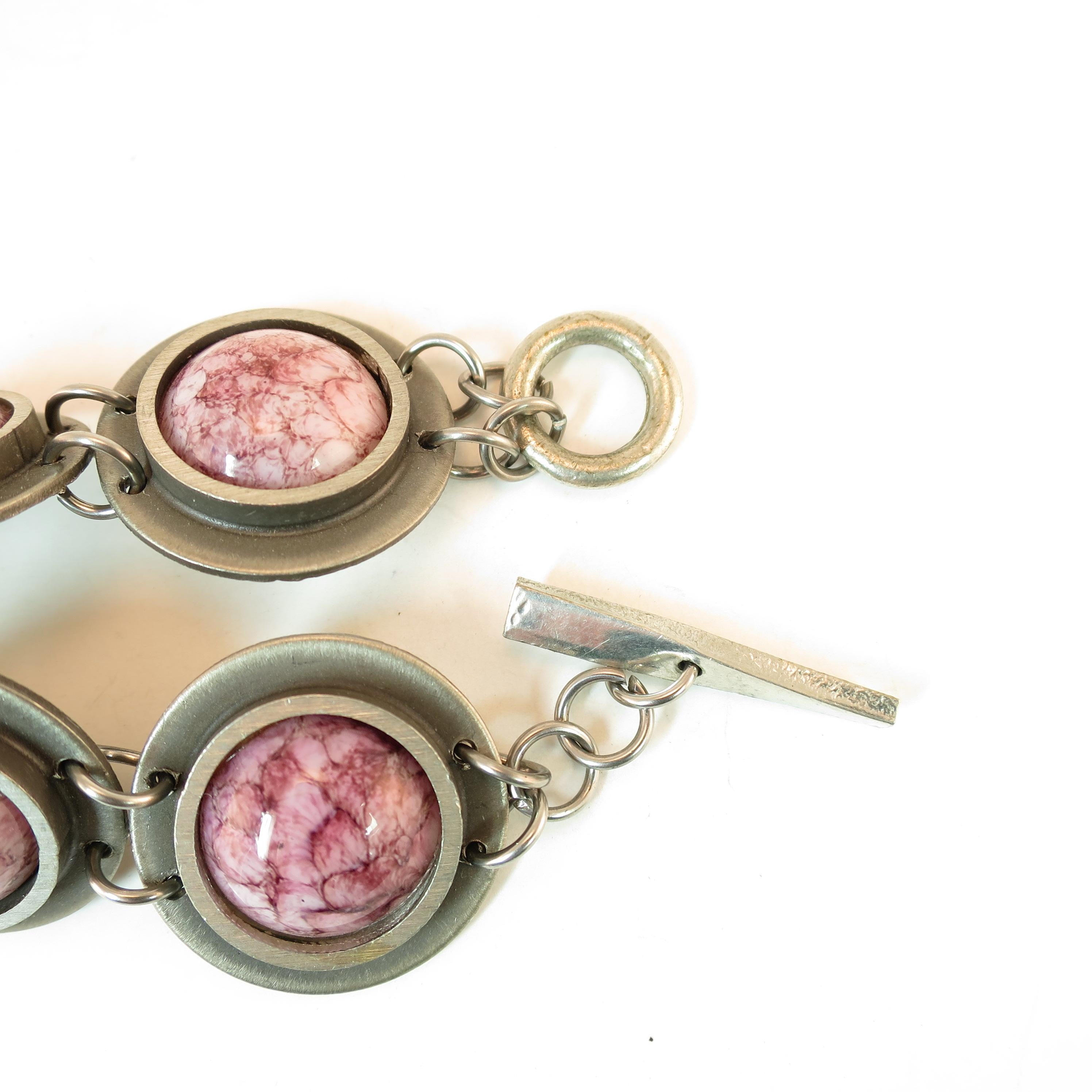 Mid-Century Modern Bent Larsen Denmark Pewter & Art Glass Bracelet 1960s For Sale 4