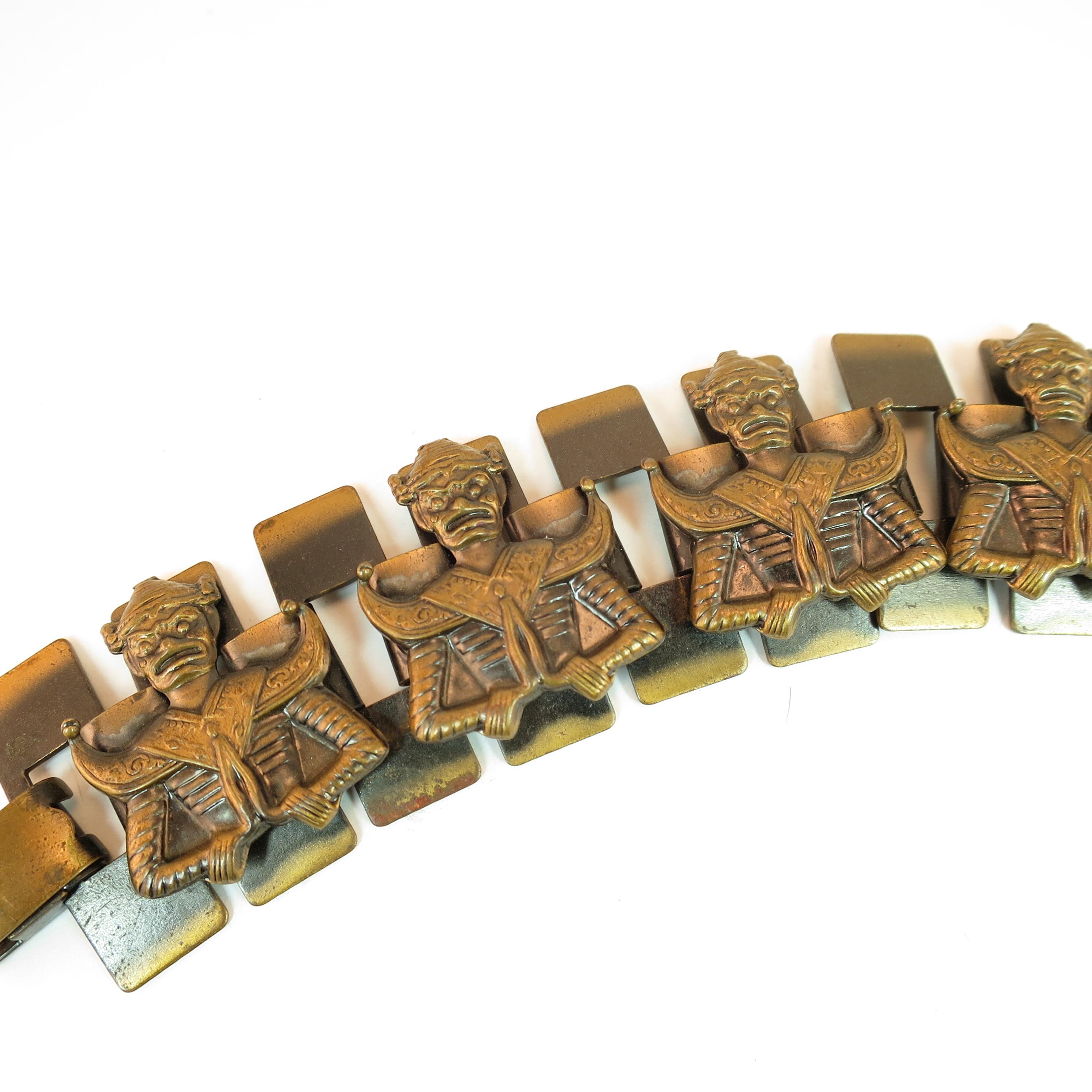 Mid-Century Modern Asian Warrior Antiqued Copper Bracelet 1950s In Good Condition For Sale In Burbank, CA