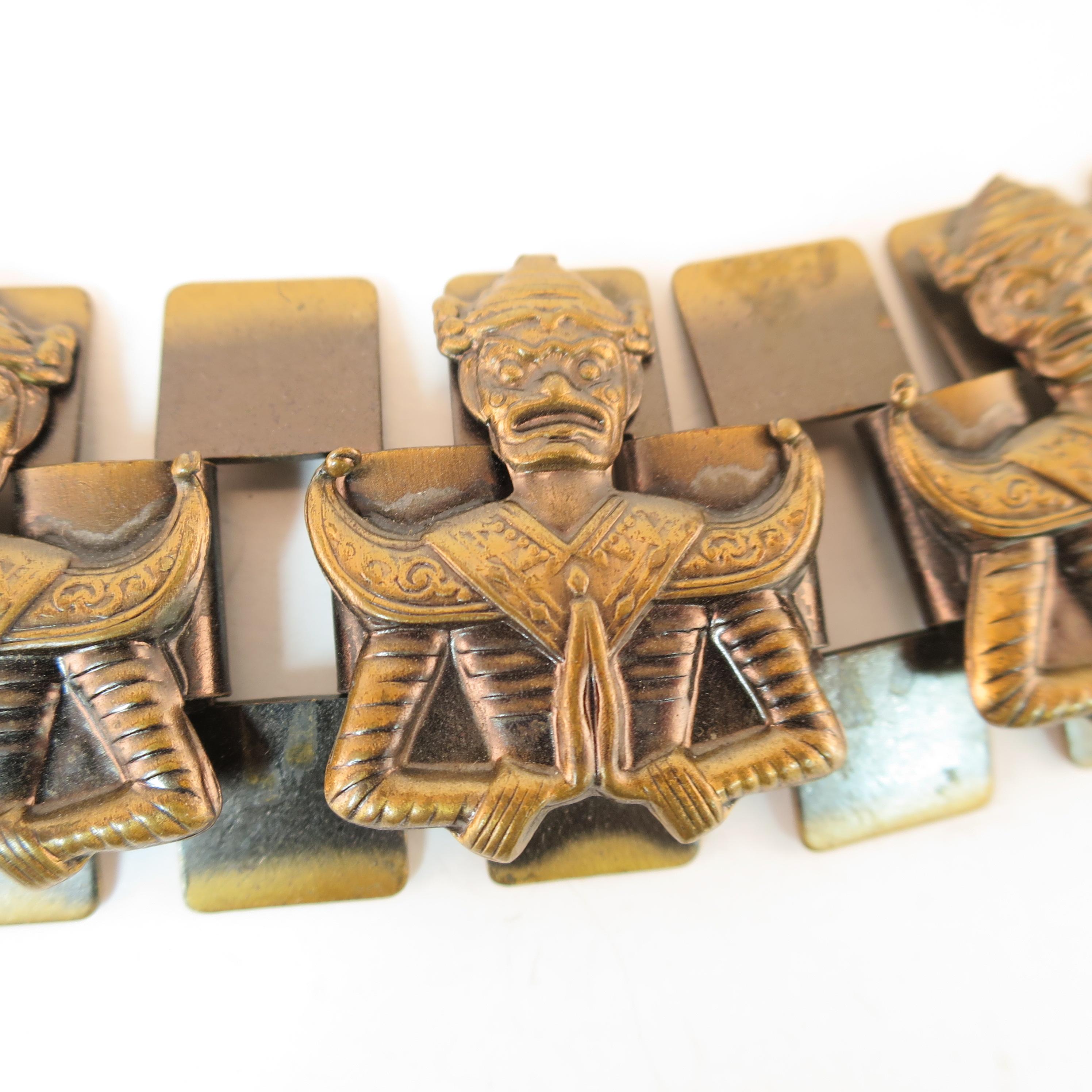 Mid-Century Modern Asian Warrior Antiqued Copper Bracelet 1950s For Sale 2
