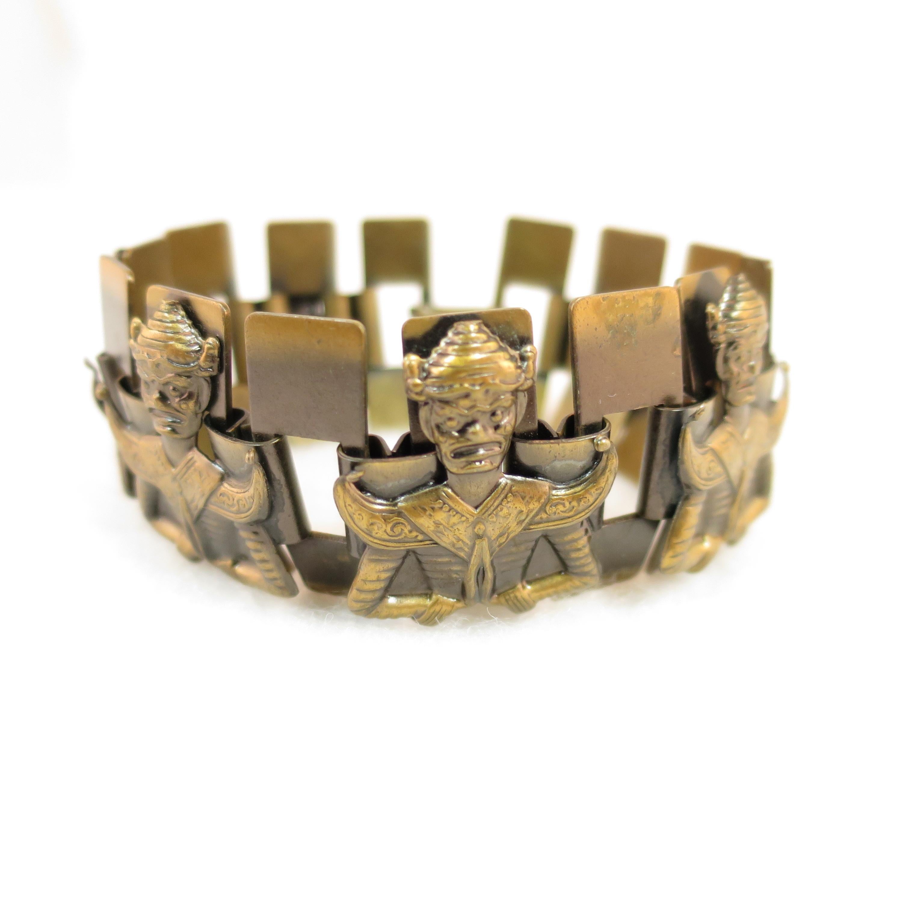Mid-Century Modern Asian Warrior Antiqued Copper Bracelet 1950s For Sale 5