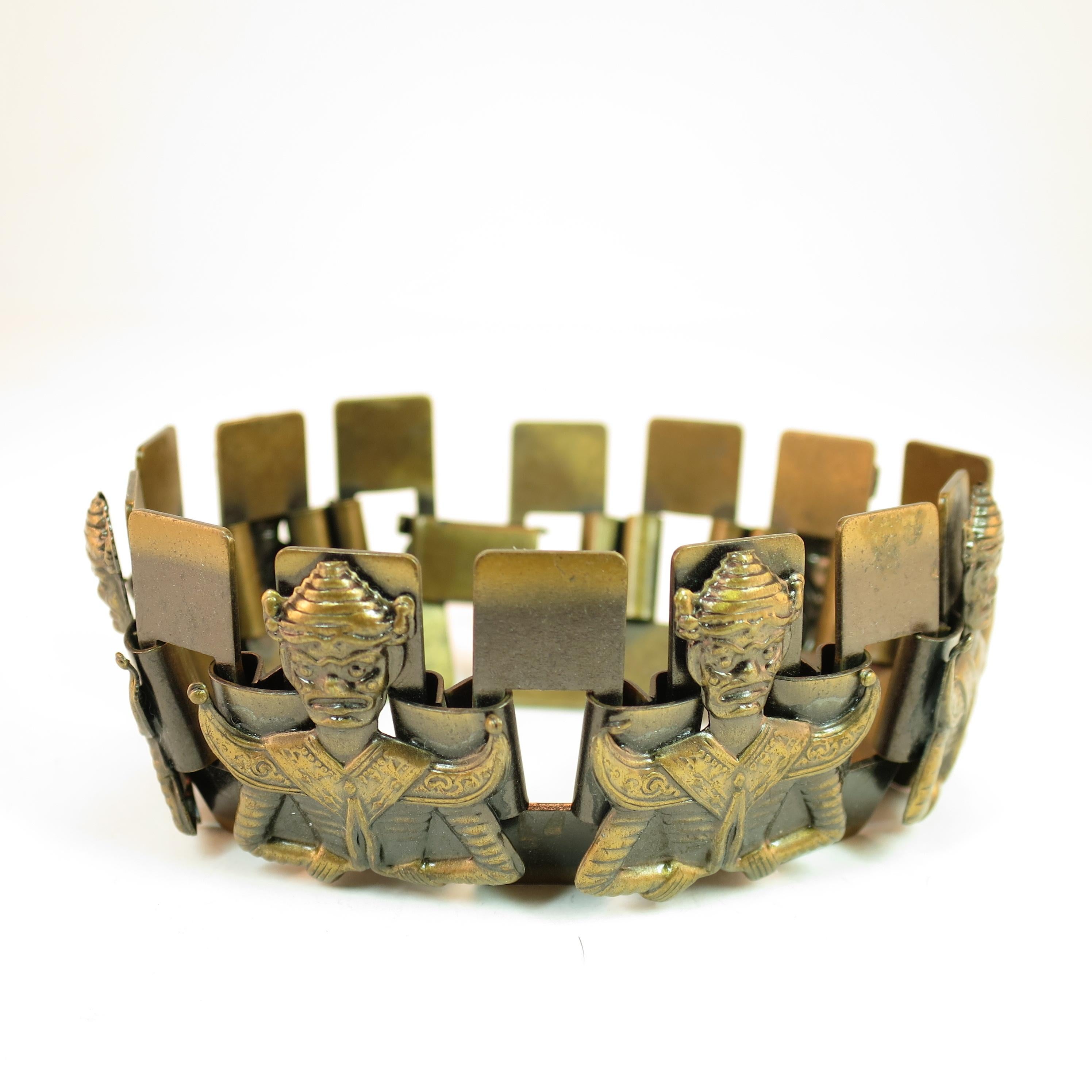 Mid-Century Modern Asian Warrior Antiqued Copper Bracelet 1950s For Sale 6