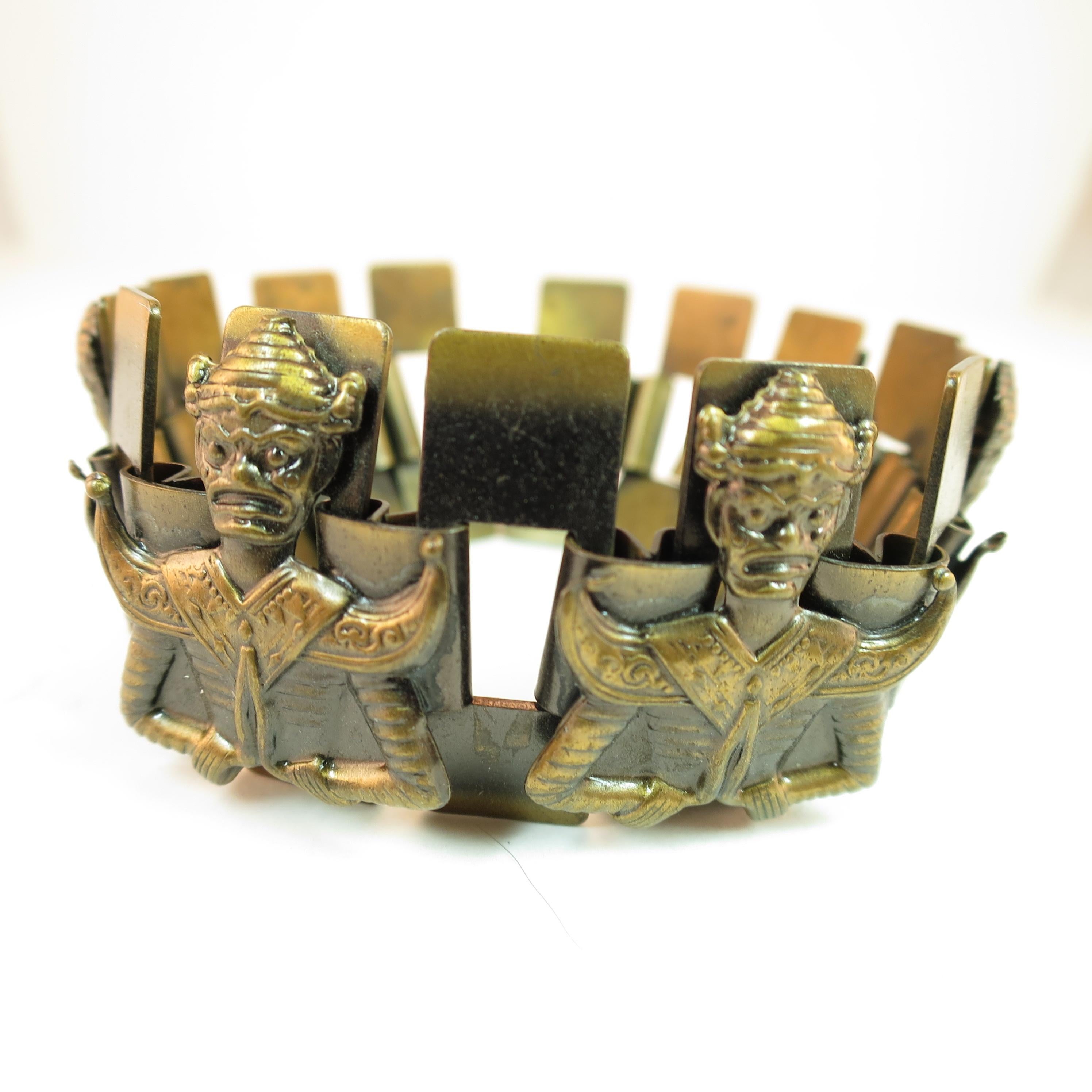 Mid-Century Modern Asian Warrior Antiqued Copper Bracelet 1950s For Sale 7