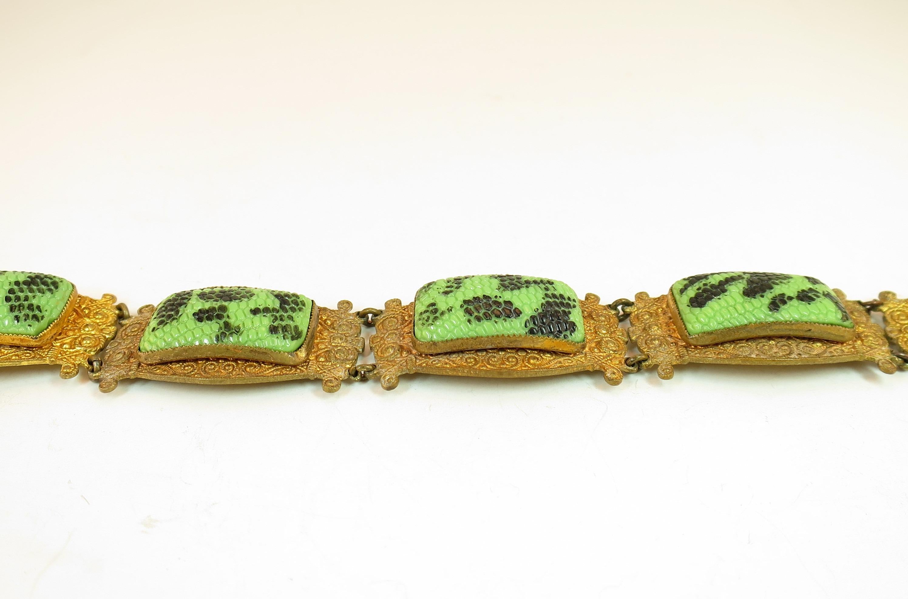 Women's Art Deco Czech Egyptian Revival Snakeskin Glass Bracelet 1920s For Sale