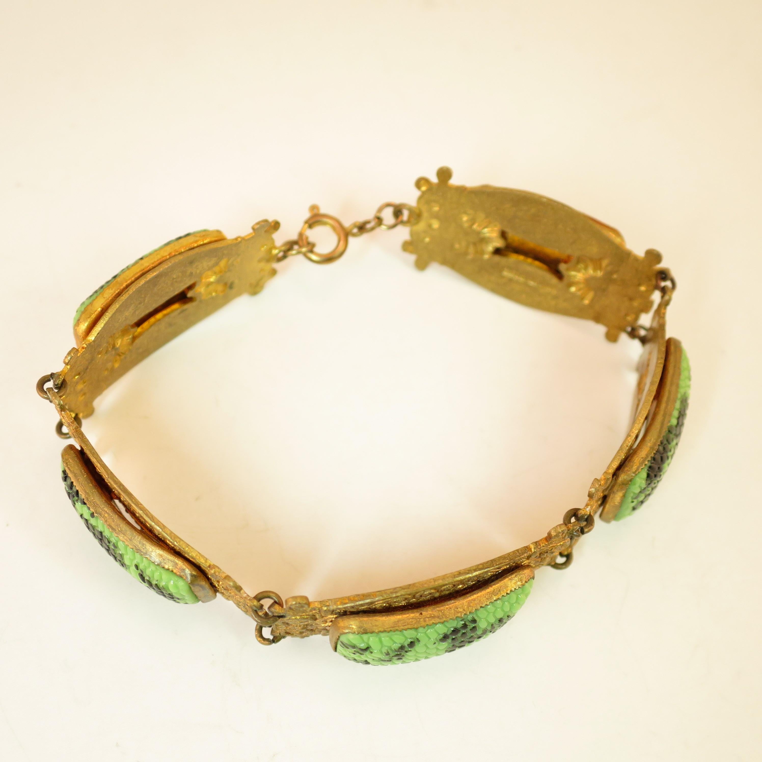 Art Deco Czech Egyptian Revival Snakeskin Glass Bracelet 1920s For Sale 7