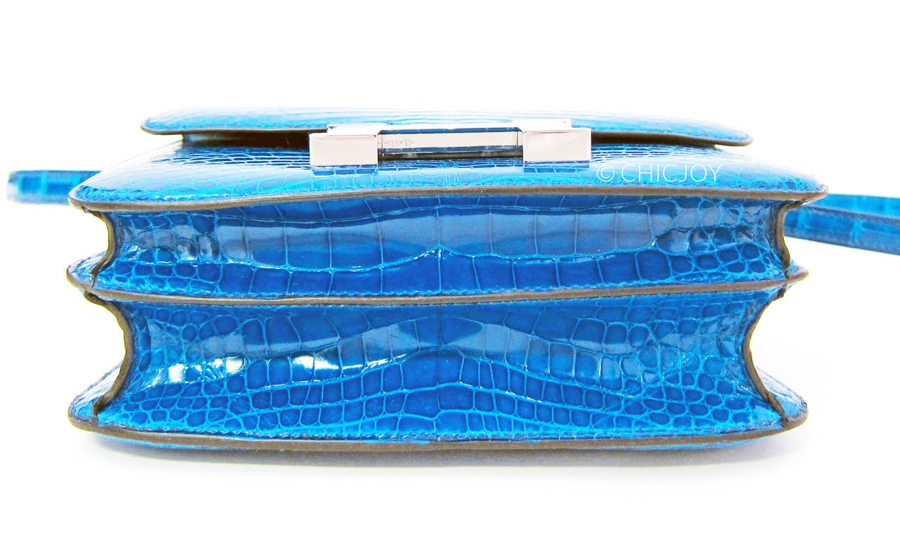 Hermes Mini Blue Izmir Constance 18cm Alligator Lisse Crocodile Bag JEWEL 1