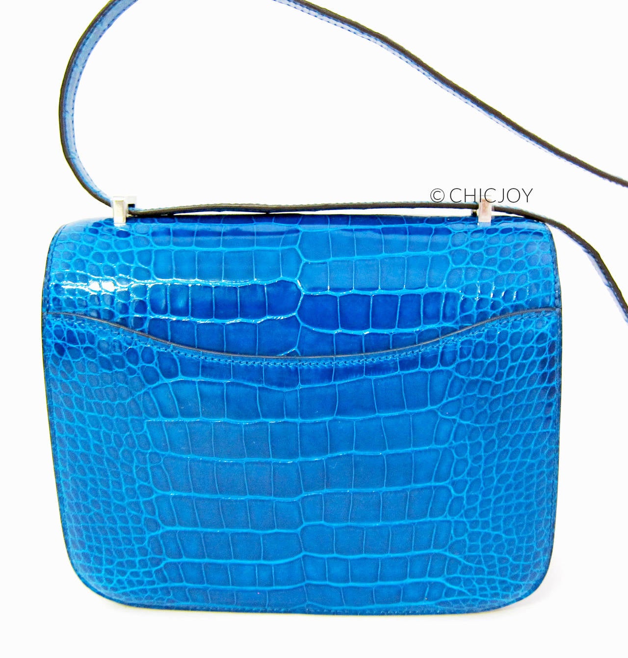 Women's Hermes Mini Blue Izmir Constance 18cm Alligator Lisse Crocodile Bag JEWEL
