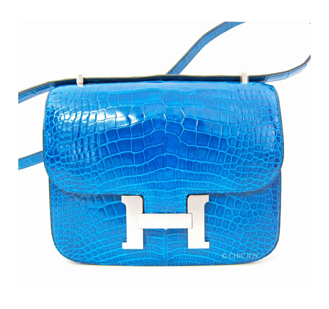 Hermes Mini Blue Izmir Constance 18cm Alligator Lisse Crocodile Bag JEWEL 5