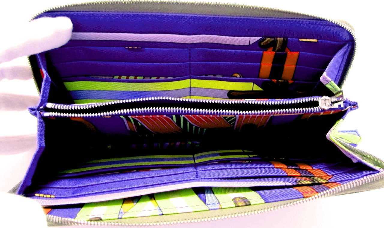 Hermes Etoupe Blue Electric Sangles Silk-In Azap Long Wallet at ...